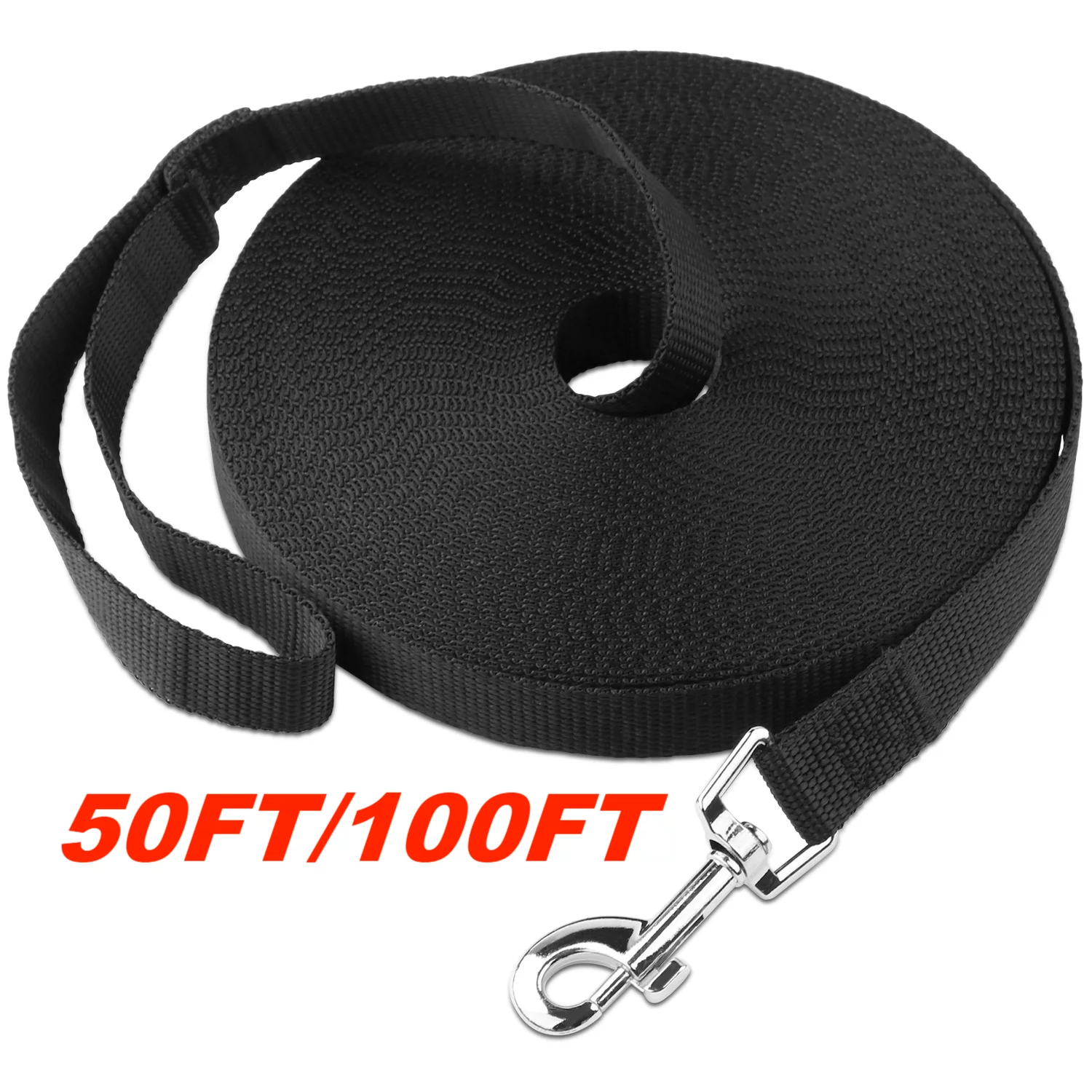 Petbobi Long Dog Leash Lead 50FT/100FT for Dog Training Obedience Recall Outdoor Playing Camping, Black