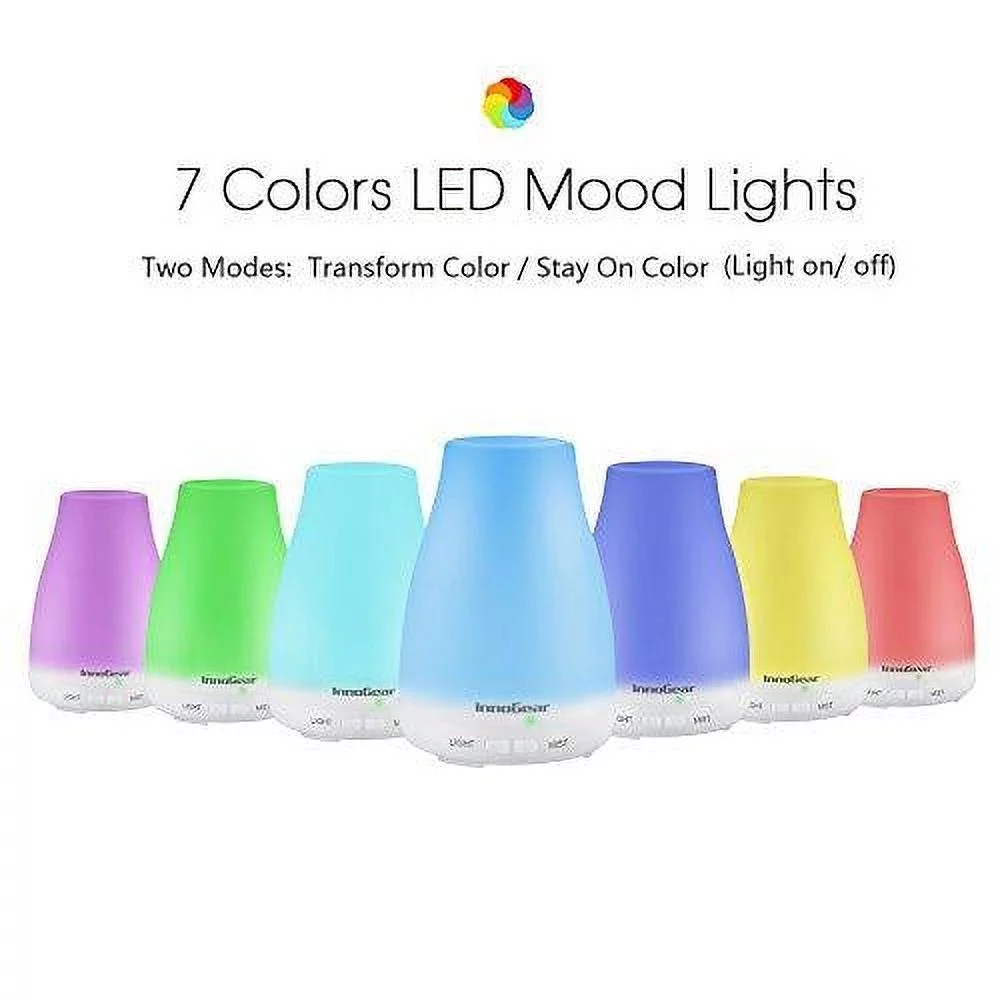 InnoGear Upgraded Version Aromatherapy Essential Oil Diffuser Portable Ultrasonic Diffusers Cool Mist Humidifier with 7 Colors LED Lights and Waterless Auto Shut-off for Home Office Bedroom Room