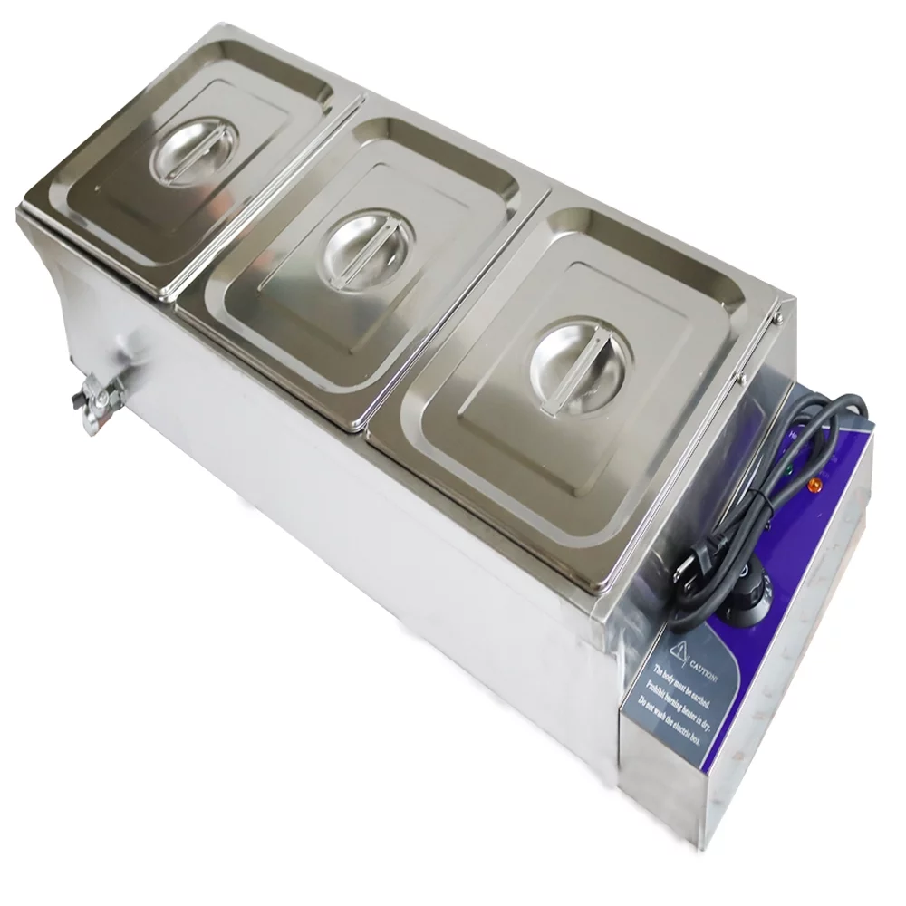 Electric Buffet Steam Heater Food Warmer Commercial Canteen 3 Pots Plus Deep