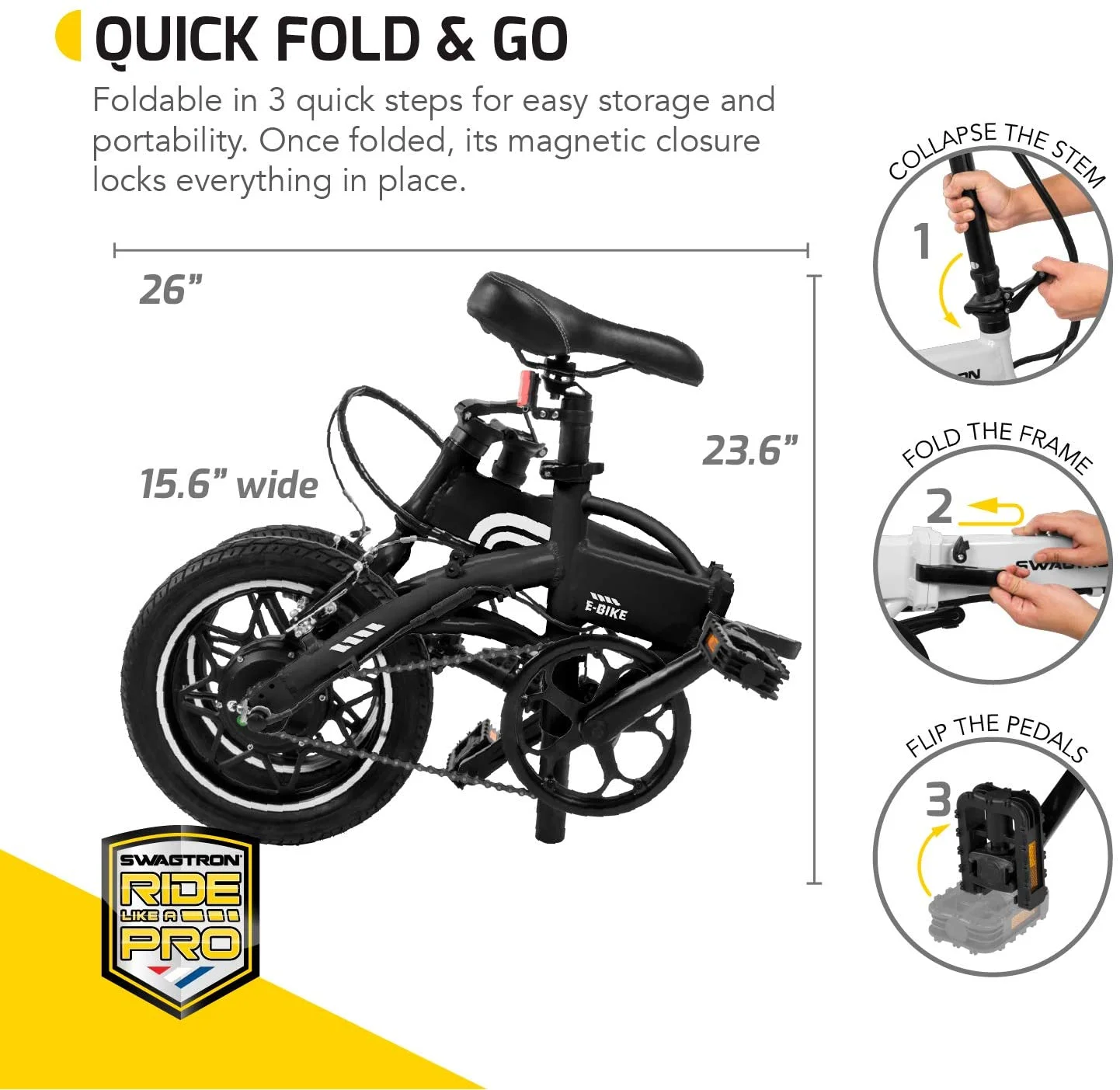 Swagtron Swagcycle EB5 Pro Plus Lightweight Aluminum Folding Electric Bike with Pedals (Recertified)