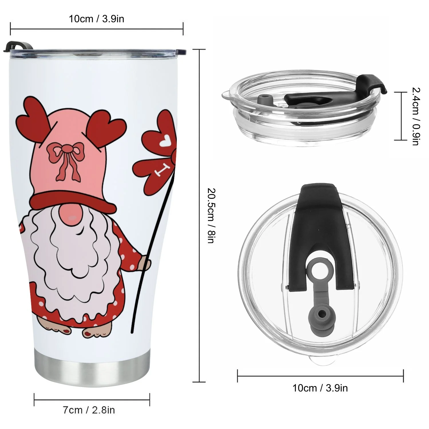Hidove Stainless Steel Tumbler, Woman Gnome Valentine with a Flower 30oz Leak Proof & Stainless Steel Bottle for Hot & Cold Drinks - Coffee Travel Mug, Water Metal Canteen, Thermal Cup