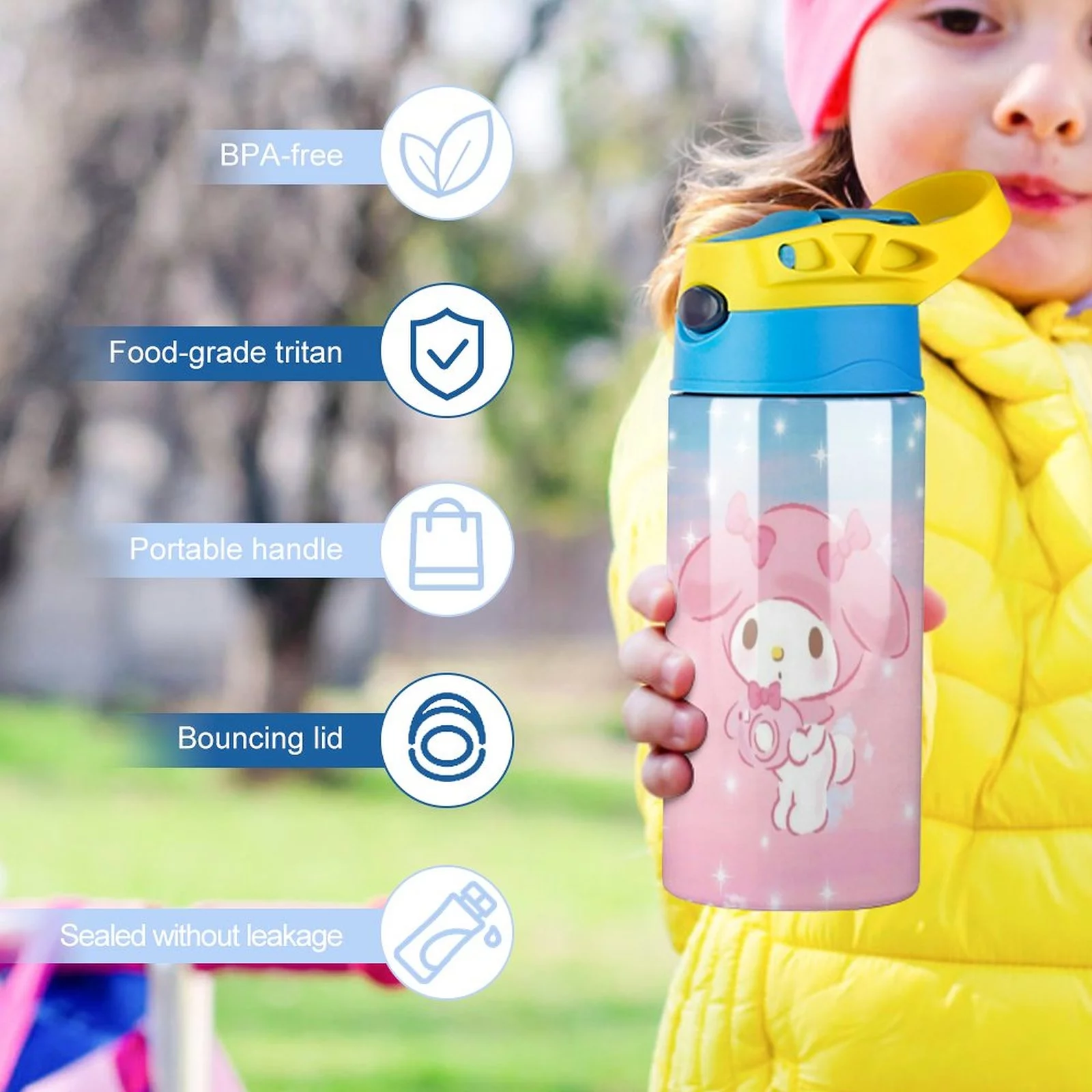 My Melody Kawaii Children's Water Bottle Vacuum Insulated Stainless Steel Cup With Straw Toddler Thermoses