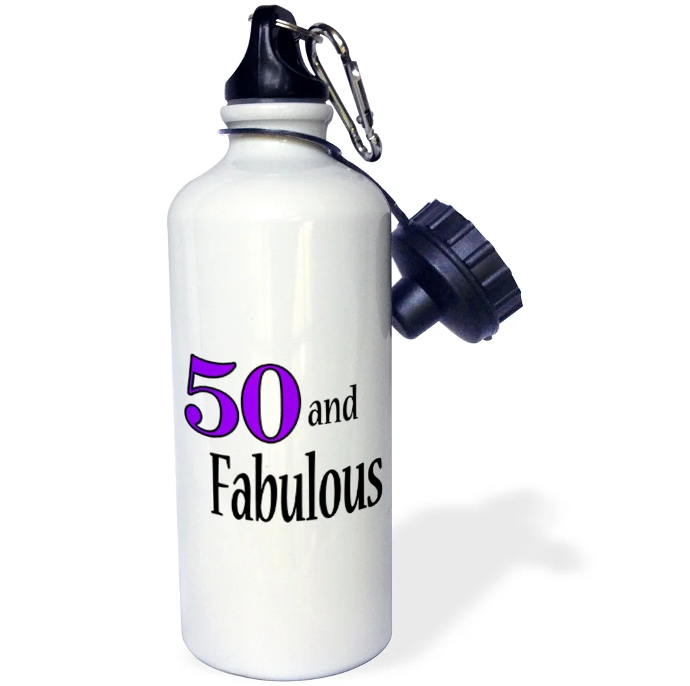 3dRose 50 and fabulous. Purple., Sports Water Bottle, 21oz