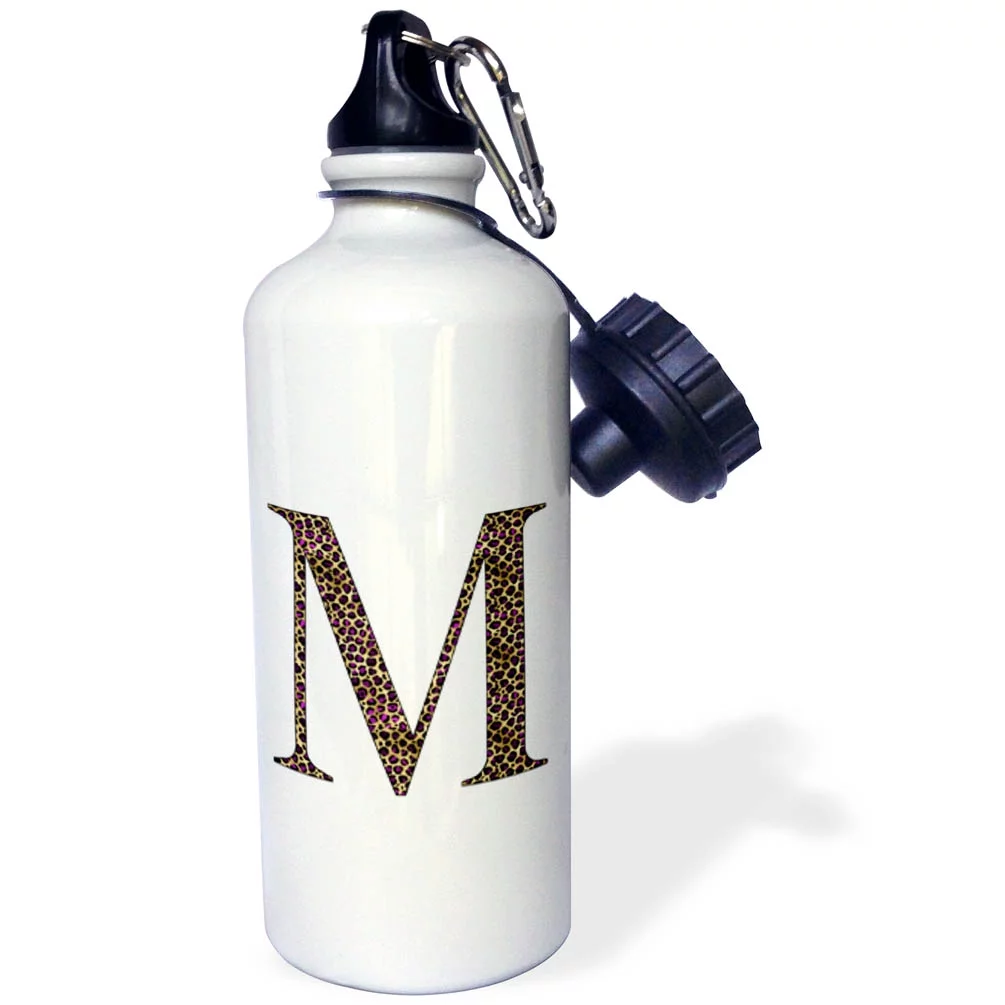 Glam Image Of Gold and Purple Leopard Spots Monogram Initial M 21 oz Sports Water Bottle wb-340815-1