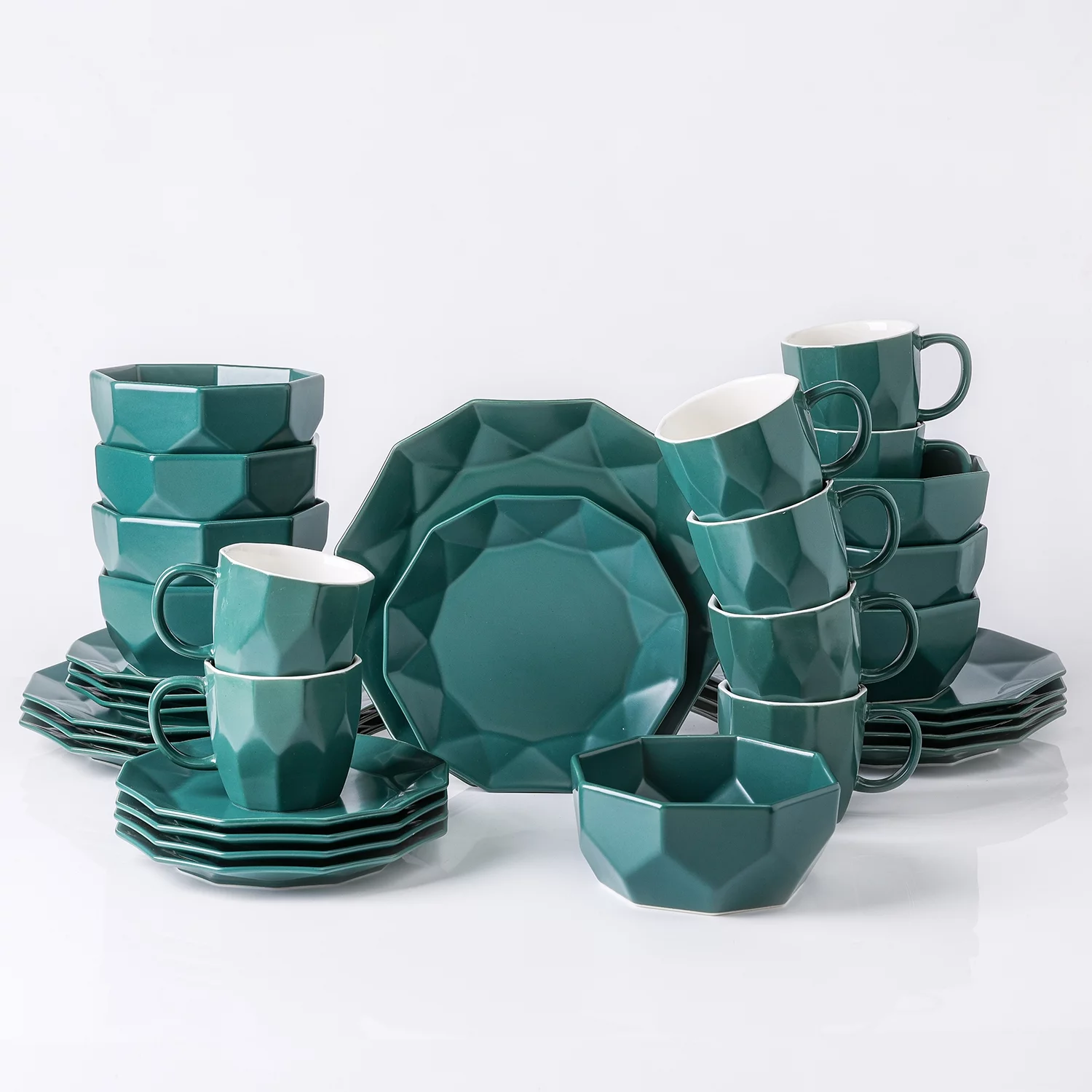 Stone + Lain Jamie Porcelain Collection Dinnerware Set, 32-Piece Service for 8, Green