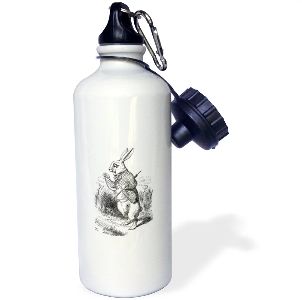 3dRose Alice in Wonderland White Rabbit with pocket watch - John Tenniel art - Straw Water Bottle, 21-ounce