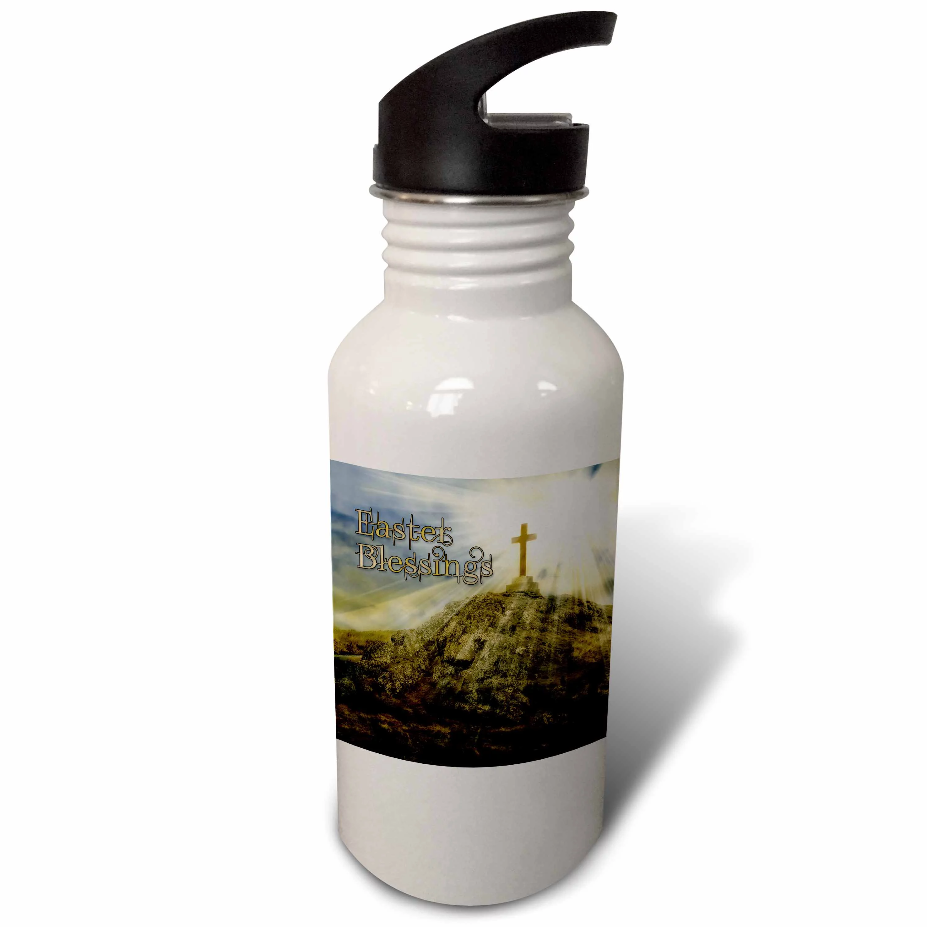 Easter Cross on the Hill with the Suns Rays Shining Down Digital Composition 21 oz Sports Water Bottle wb-127621-1