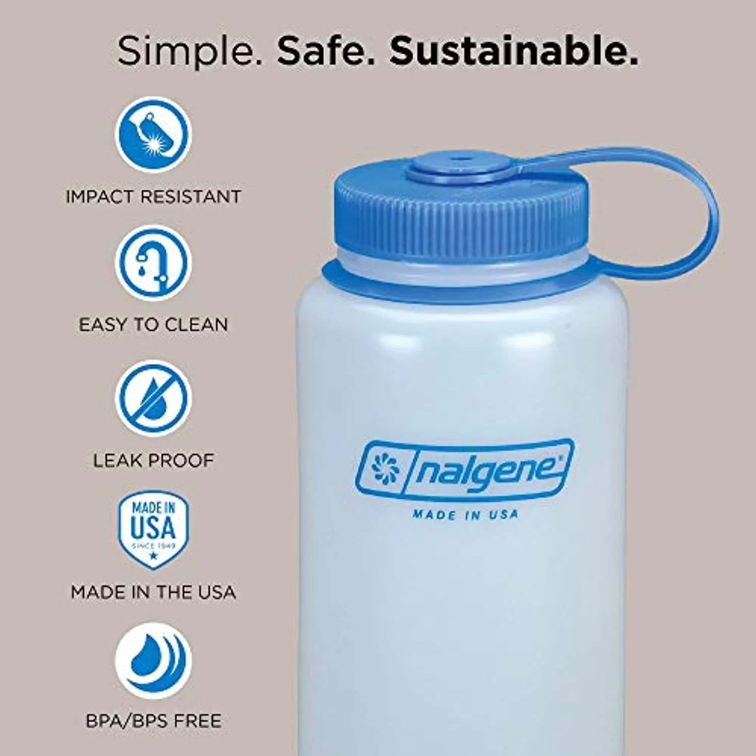 Nalgene Tritan Wide Mouth BPA-Free Water Bottle, Gray, 48 oz