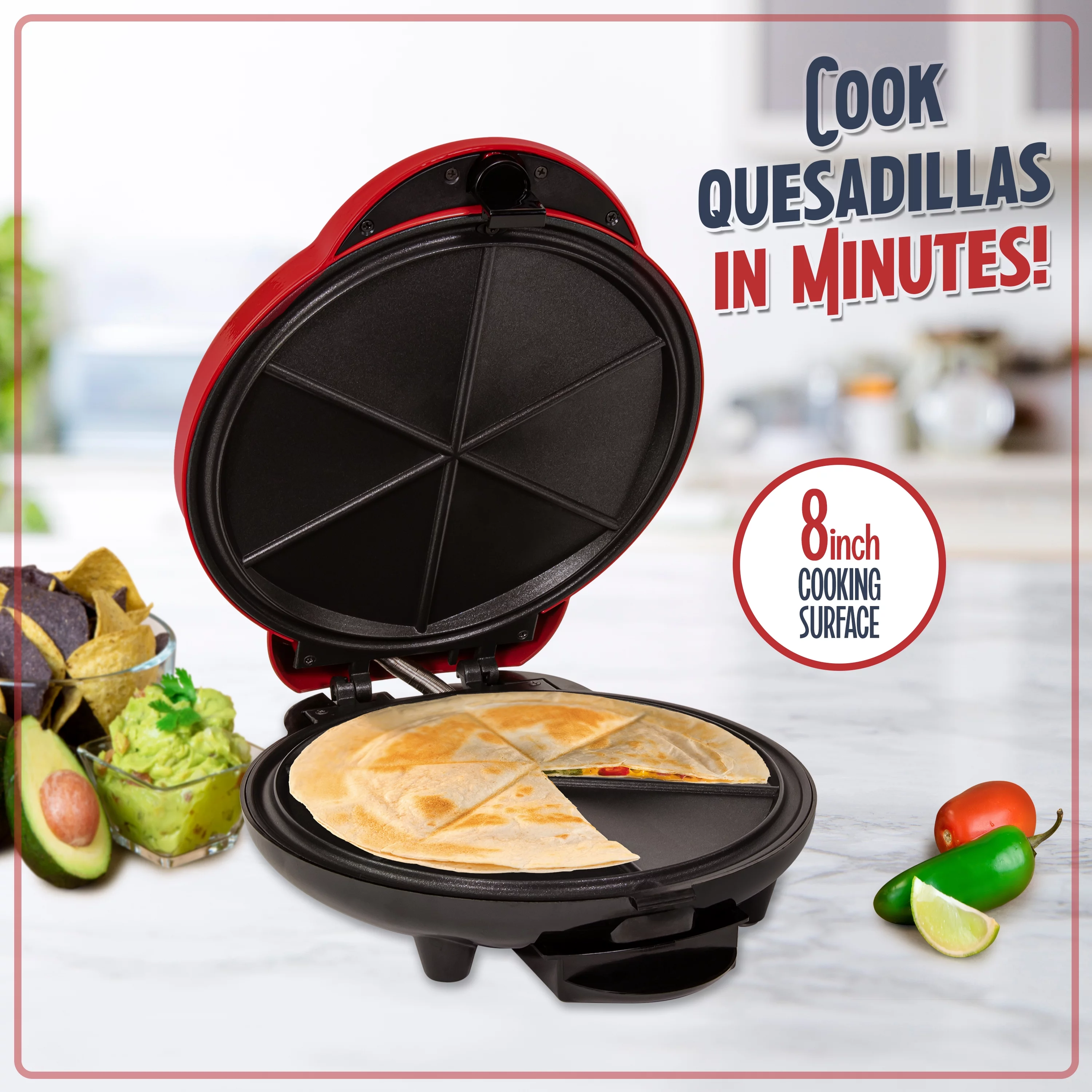 Nostalgia EQM200 6-Wedge Electric Quesadilla Maker with Extra Stuffing Latch