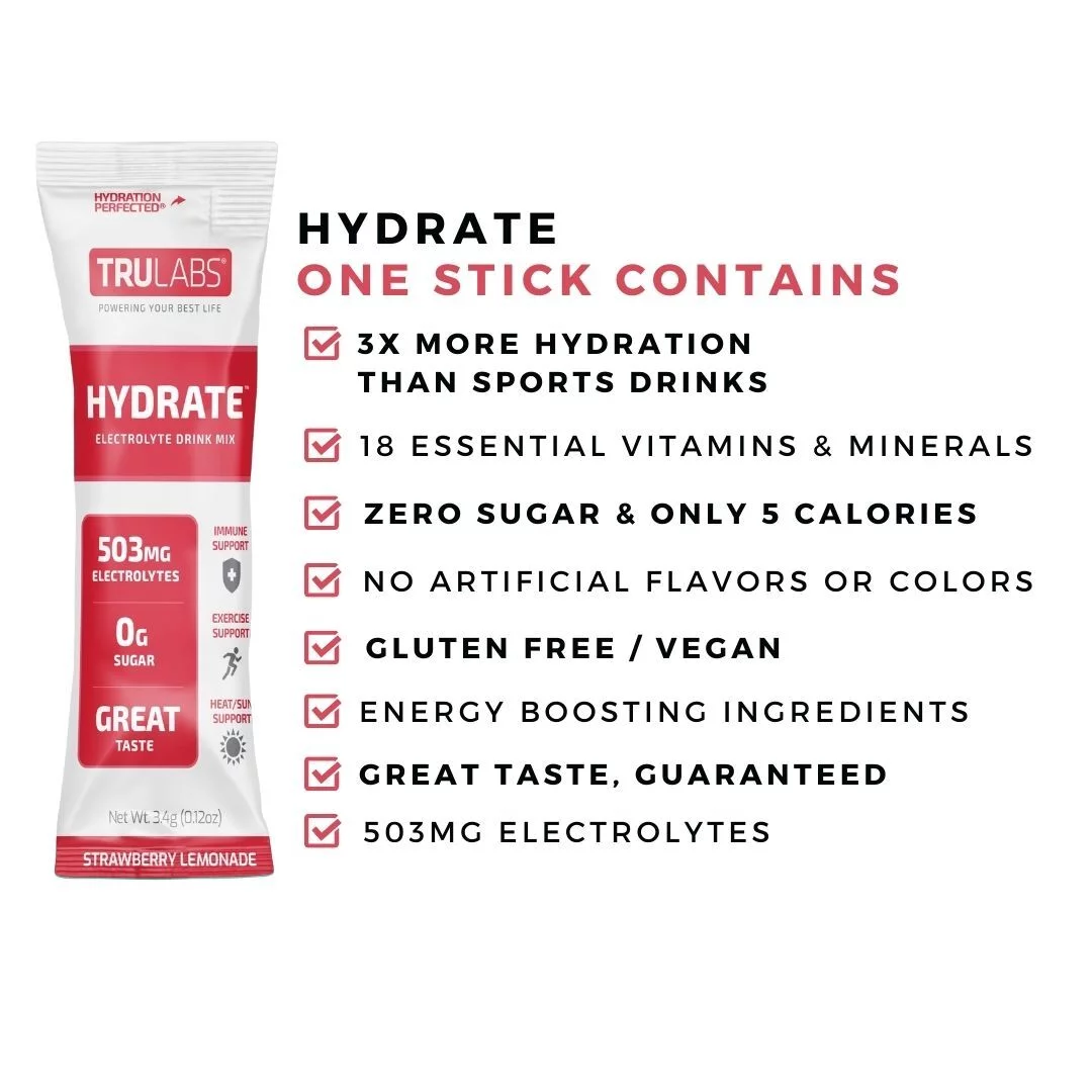 TruLabs Hydrate Strawberry Lemonade, Hydration Electrolyte Powdered Drink Mix, 16 Sticks
