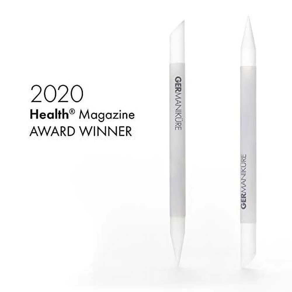 GERMANIKURE Crystal Glass Nail File Set in Beige Suede Case – Handmade in Czech Republic – Professional Manicure & Pedicure Supplies – Glass Cuticle Stick, Pusher, Callous Remover