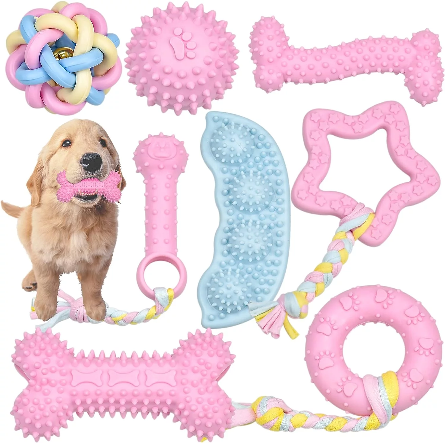 LECHONG  8 Pack Puppy Chew Toy Set Durable Dog Toys for Puppies Small Dogs, Pink