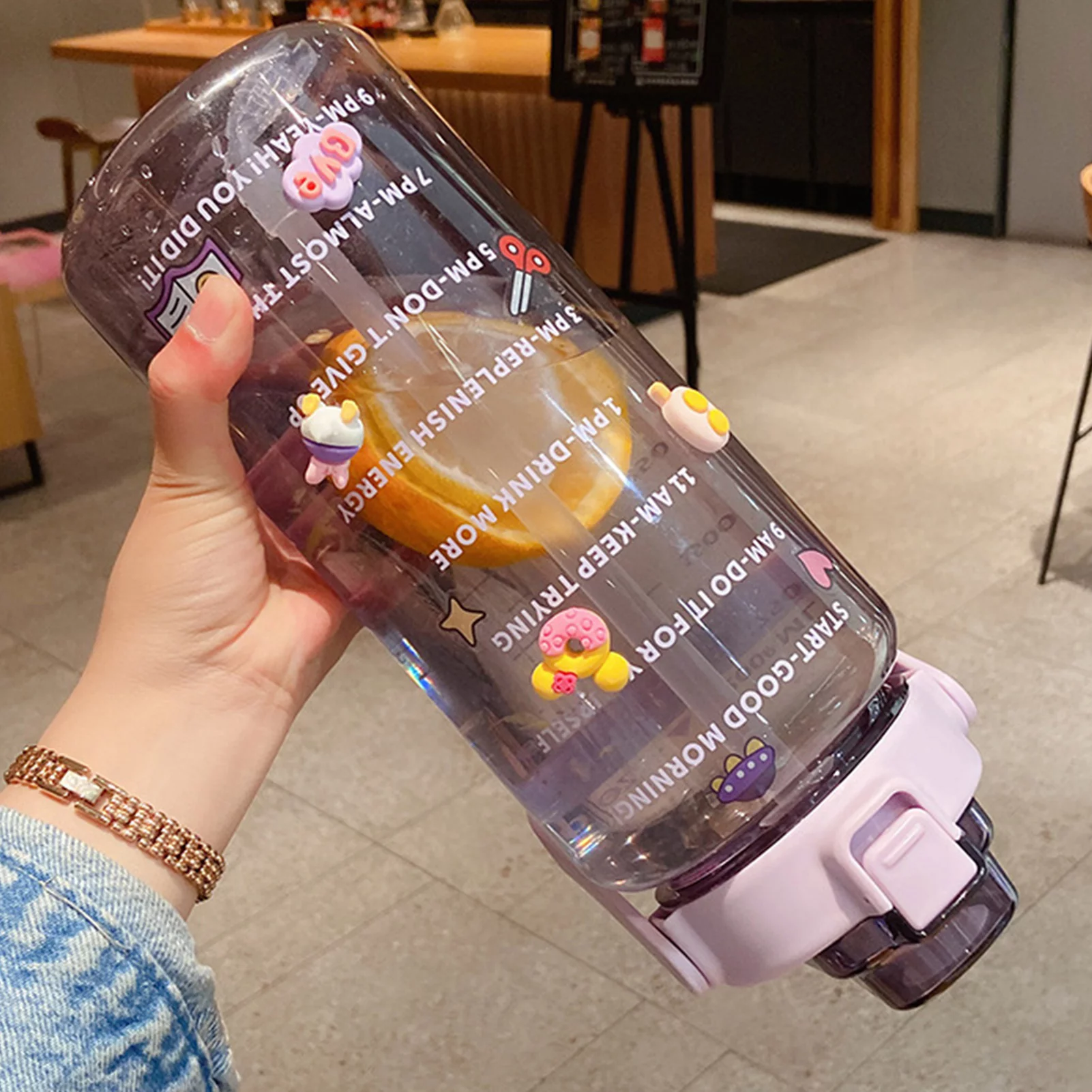 tsondianz Motivational Fitness Sports Water Bottle Leak-Proof Bpa Free Non-Toxic 2L Bottle With Straw And Handle