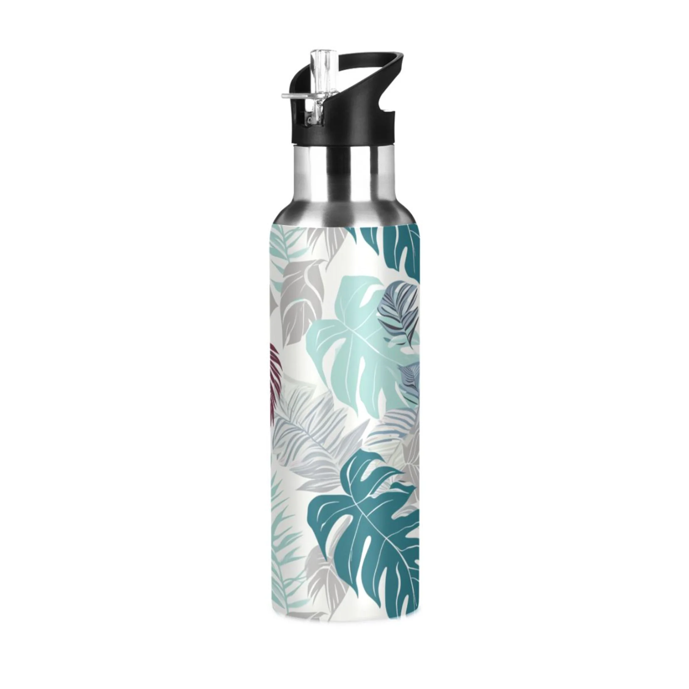 Palm Leaves Water Bottles Insulated Thermos Kids Stainless Steel Bottle with Straw Lid Flask Leakproof for Sports Gym 20 oz
