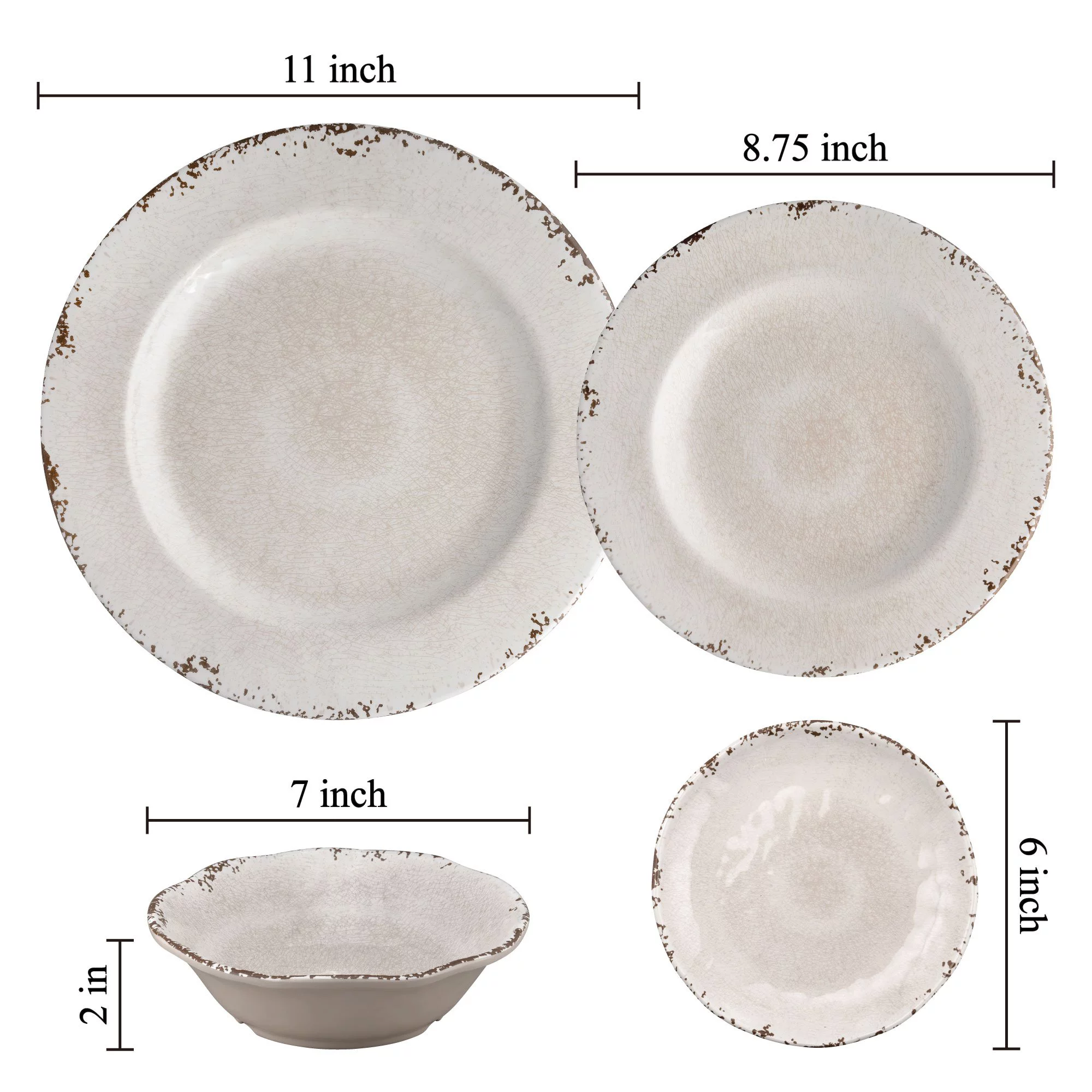 Gourmet Art 4-Piece Crackle Heavyweight and Durable Melamine 6 Inch Plate, Cream, for Indoors Outdoors Use, Party and Everyday Use.