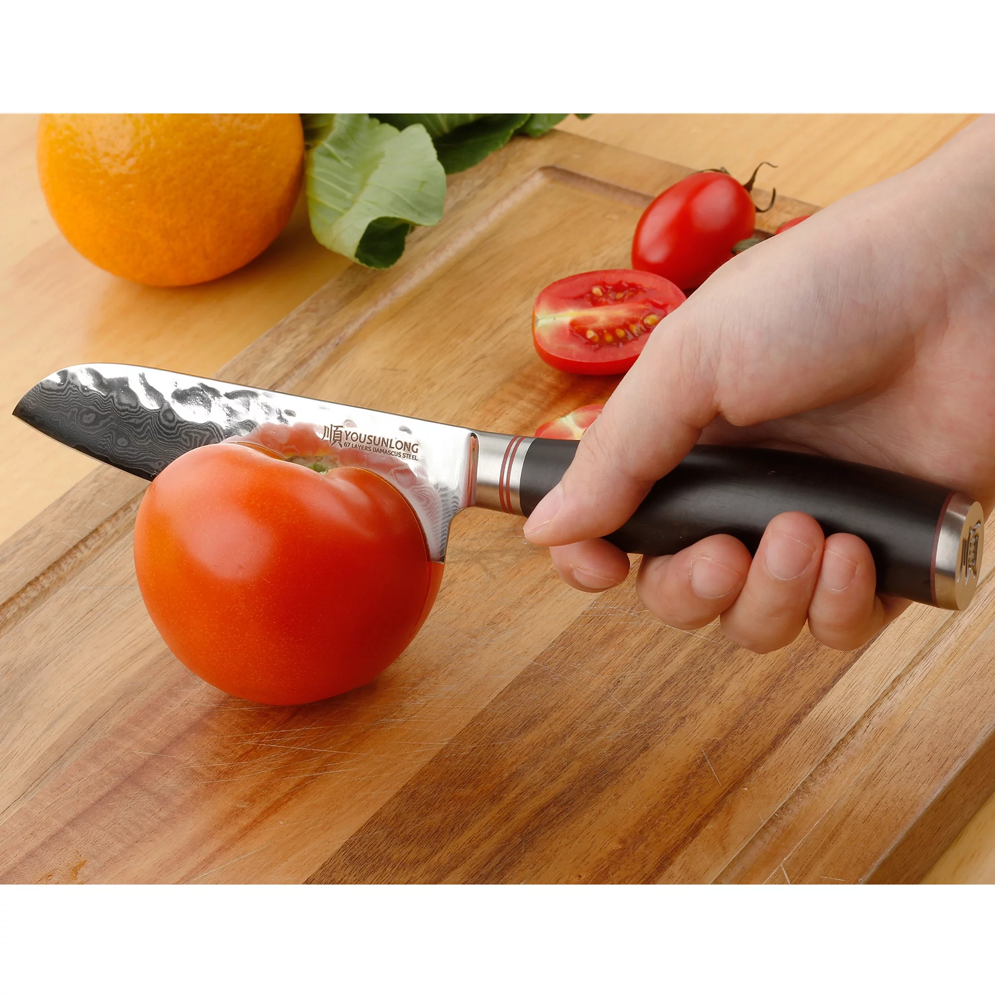 YOUSUNLONG Santoku Knife 5 Inch - Japanese Hammered Damascus Steel Cutlery Kitchen Knife