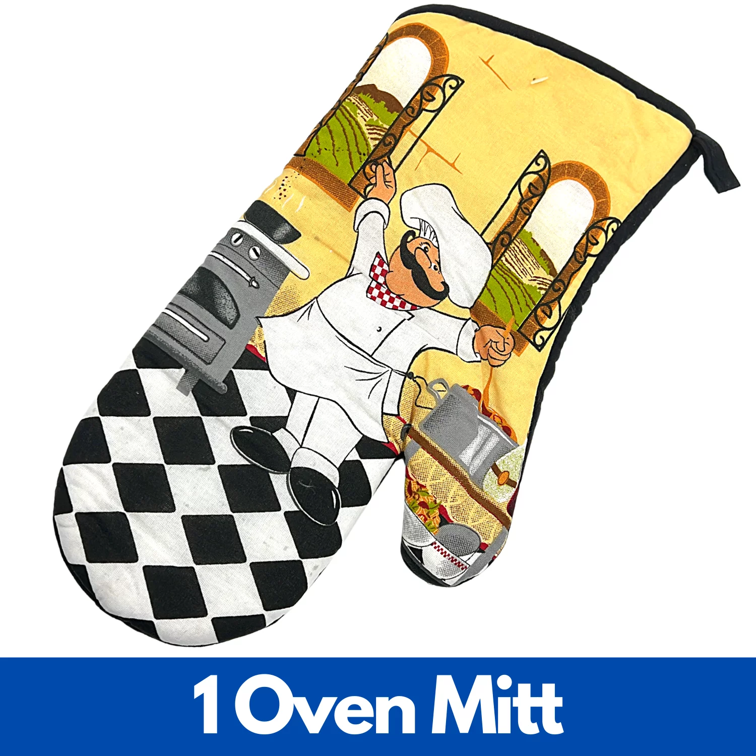 Kitchen Towels Set - Chef - Pot Holders, Oven Mitt, Dish Towel Chef Classic theme - Kitchen Gifts - Kitchen Towels 5 Pack