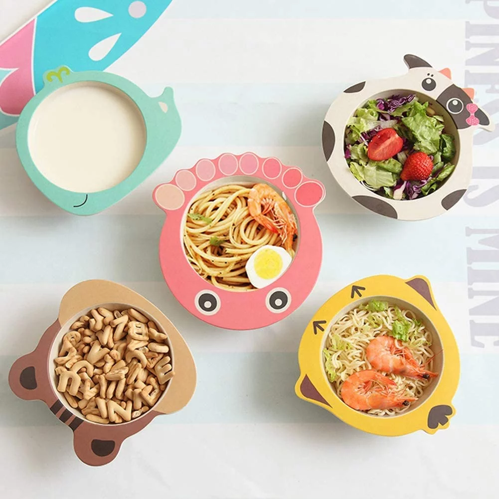 4Pack Bamboo Bowls Reusable Tableware Cereal Bowls Noodle Snack Bowl Dinnerware Set(Frog,Octopus,Cow,Chicken)