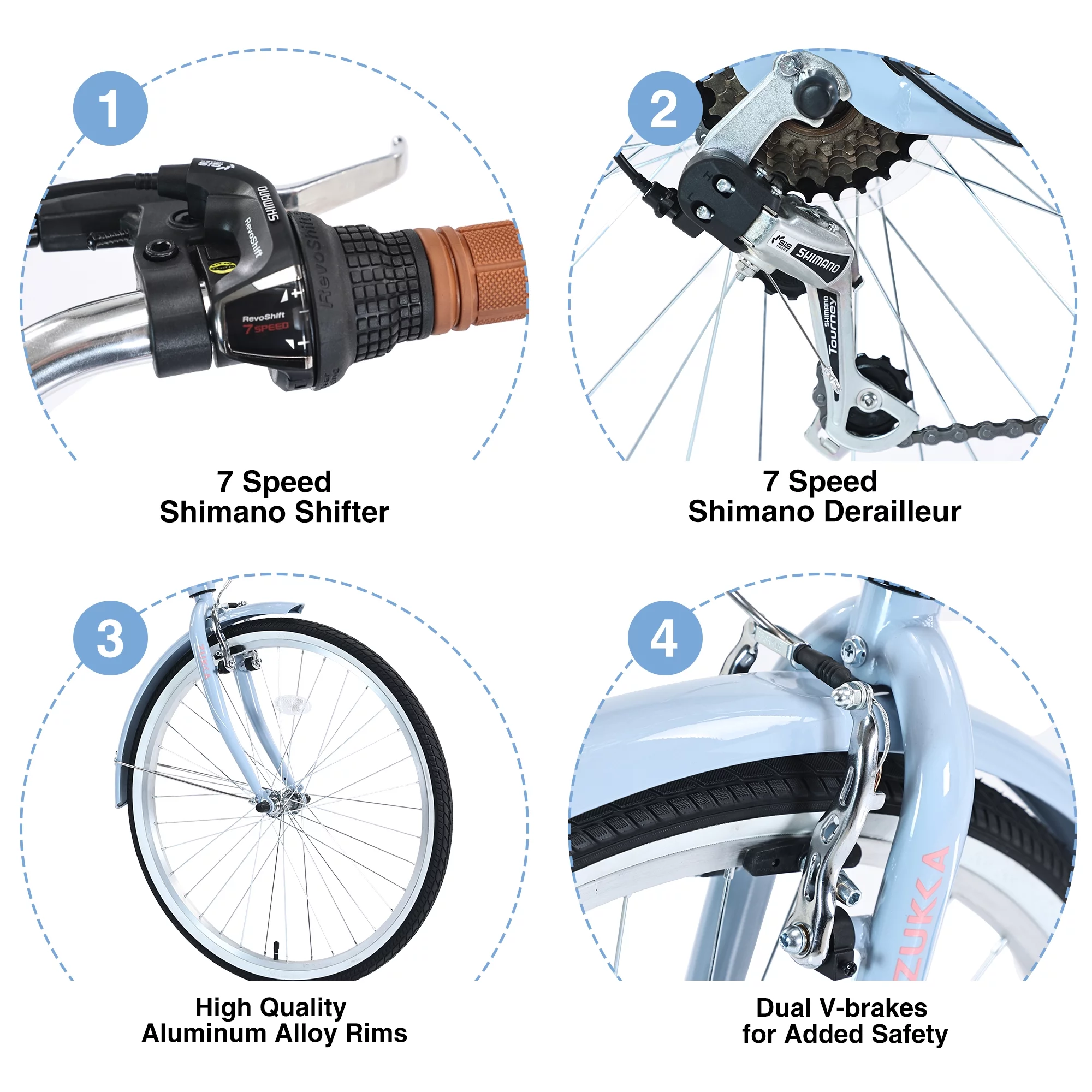 26 Inch Women's Beach Cruiser Bike with Rear Rack 7 Speeds Commuter Bike High-Carbon Steel Frame, Ladies Bicycle Blue