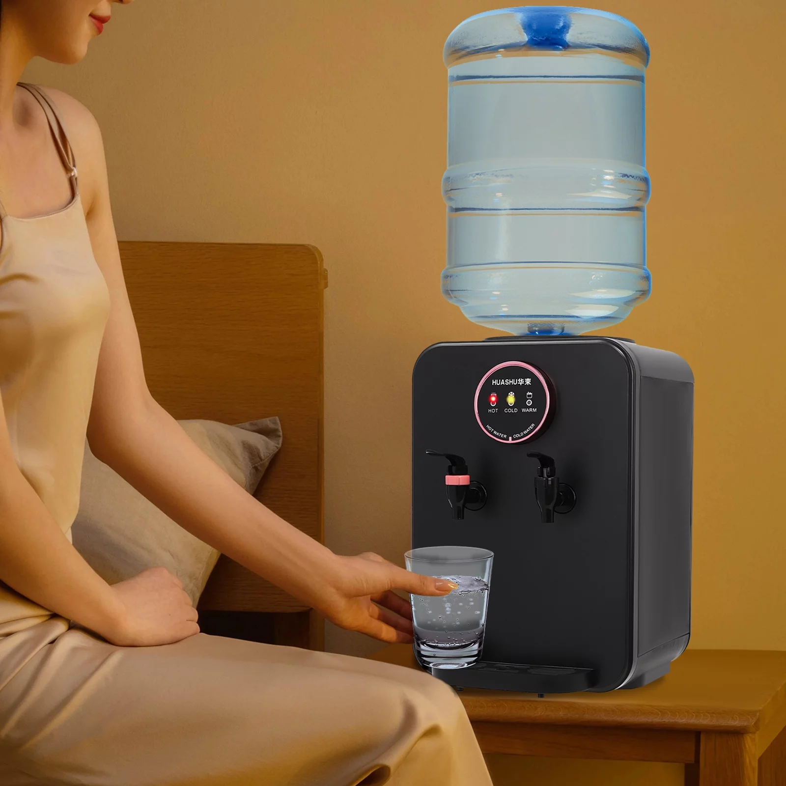 Top Loading Water Cooler, Countertop Hot/Cold Water Dispenser, 110V Premium Water Dispenser with Hot Cold and Room Temperature Water,Black,Applicable Bucket Capacity 4.5-18.9L/1.19-4.99gal
