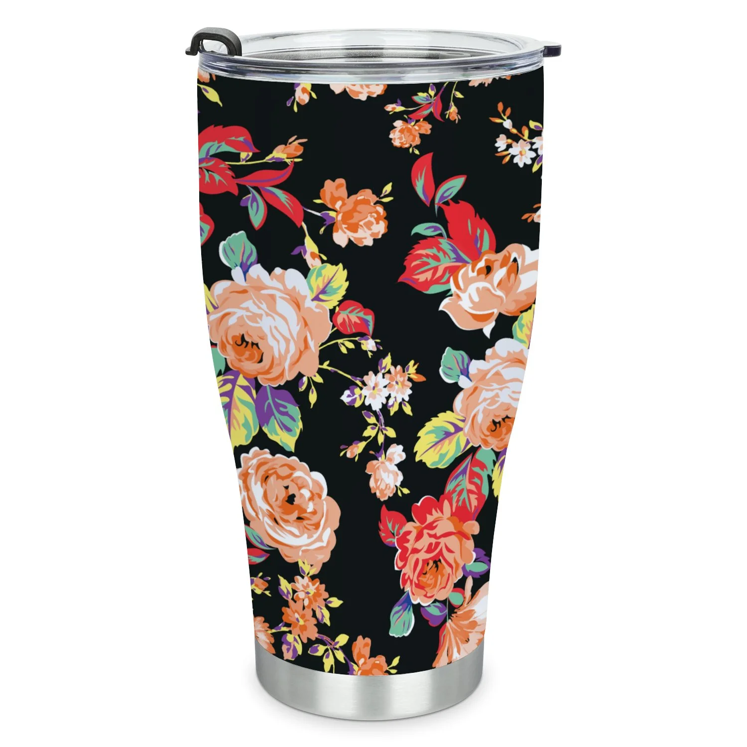 Hidove Stainless Steel Tumbler, Seamless Rose Flowers Pattern 30oz Leak Proof & Stainless Steel Bottle for Hot & Cold Drinks - Coffee Travel Mug, Water Metal Canteen, Thermal Cup