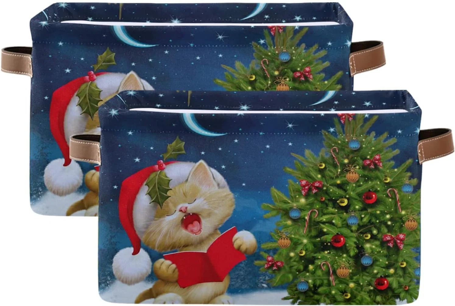 Coolnut Cute Cat Christmas Tree Storage Bin for Toy Storage Basket Dirty Clothes Sundries Office Home Closet Organizer Shelf Cube Box Waterproof Laundry Basket Decor Gifts