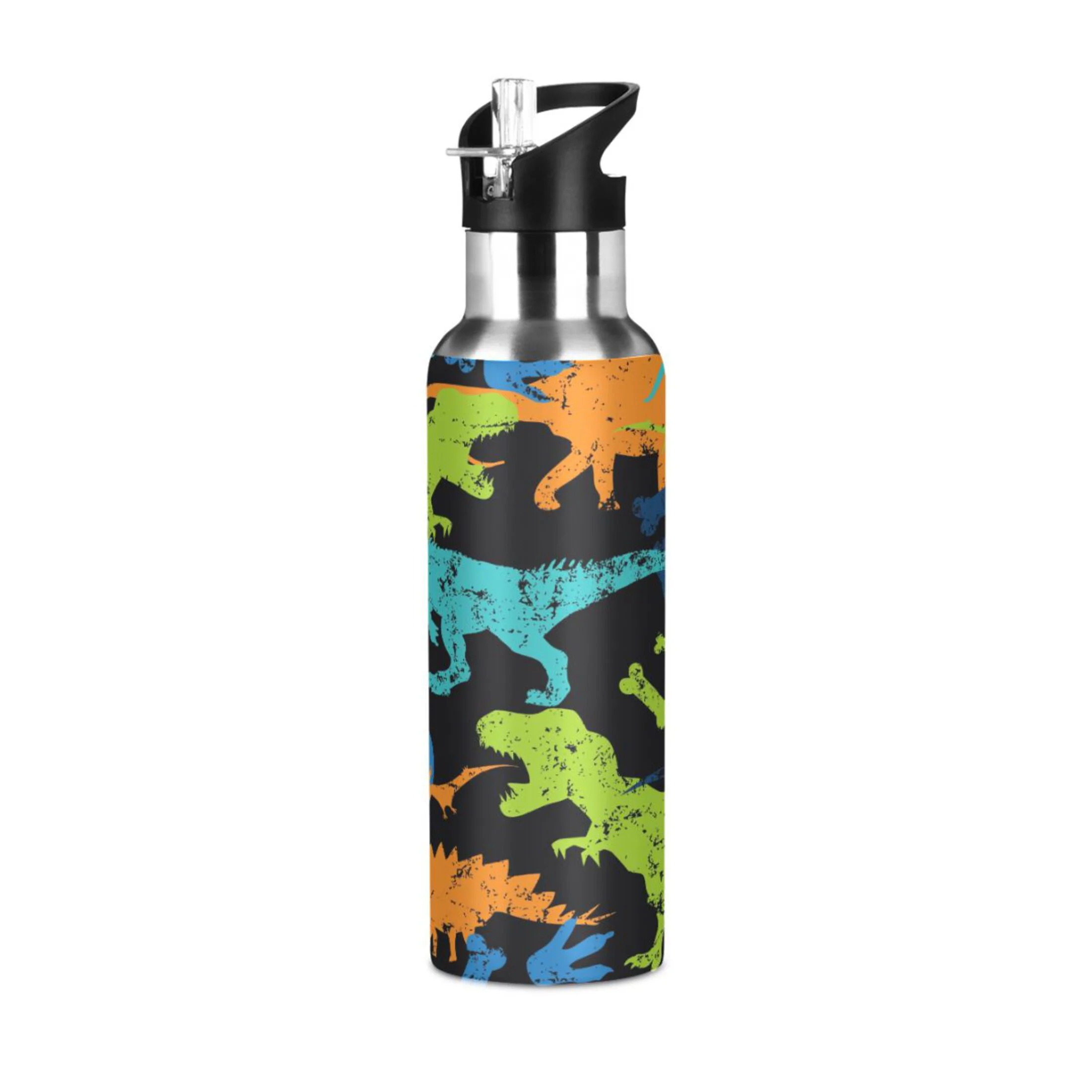 Water Bottle with Straw Lid Leak Bright Dinosaur with T Rex Stainless Steel Insulated Thermos Vacuum Flask for Cold Hot Drinking for Sports Camping Gym Yoga
