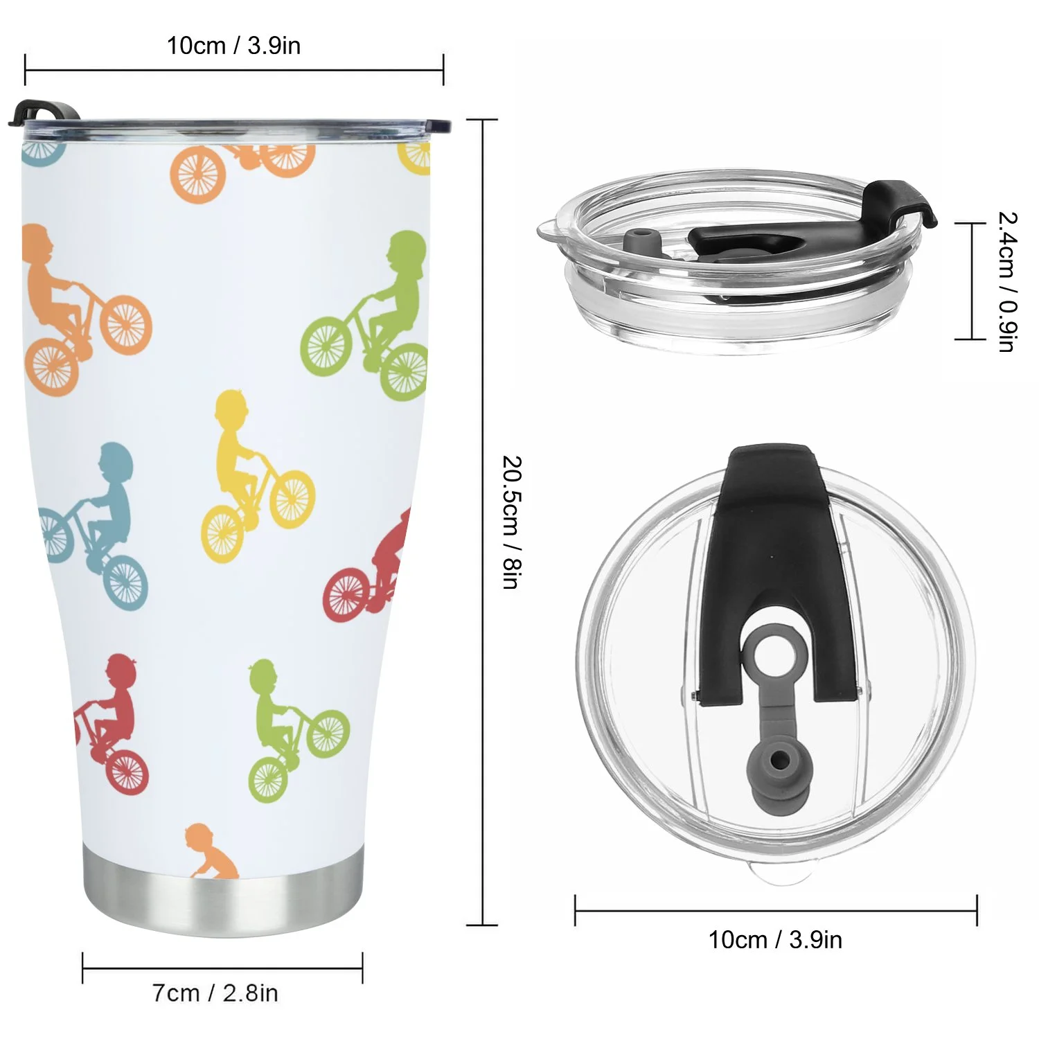 Hidove Stainless Steel Tumbler, Cute Happy Children Riding Bicycles 30oz Leak Proof & Stainless Steel Bottle for Hot & Cold Drinks - Coffee Travel Mug, Water Metal Canteen, Thermal Cup