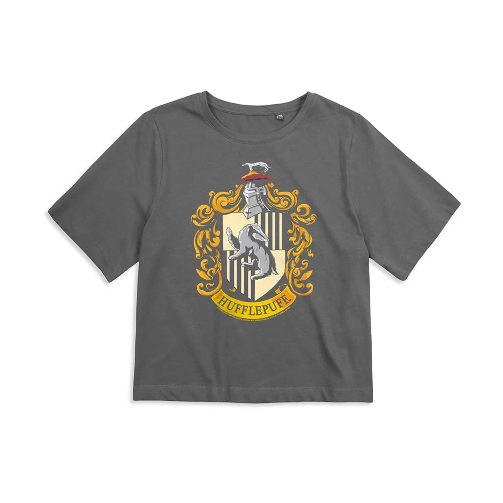 Harry Potter HP Hufflepuff Crest Women's Boxy Cropped T Shirt