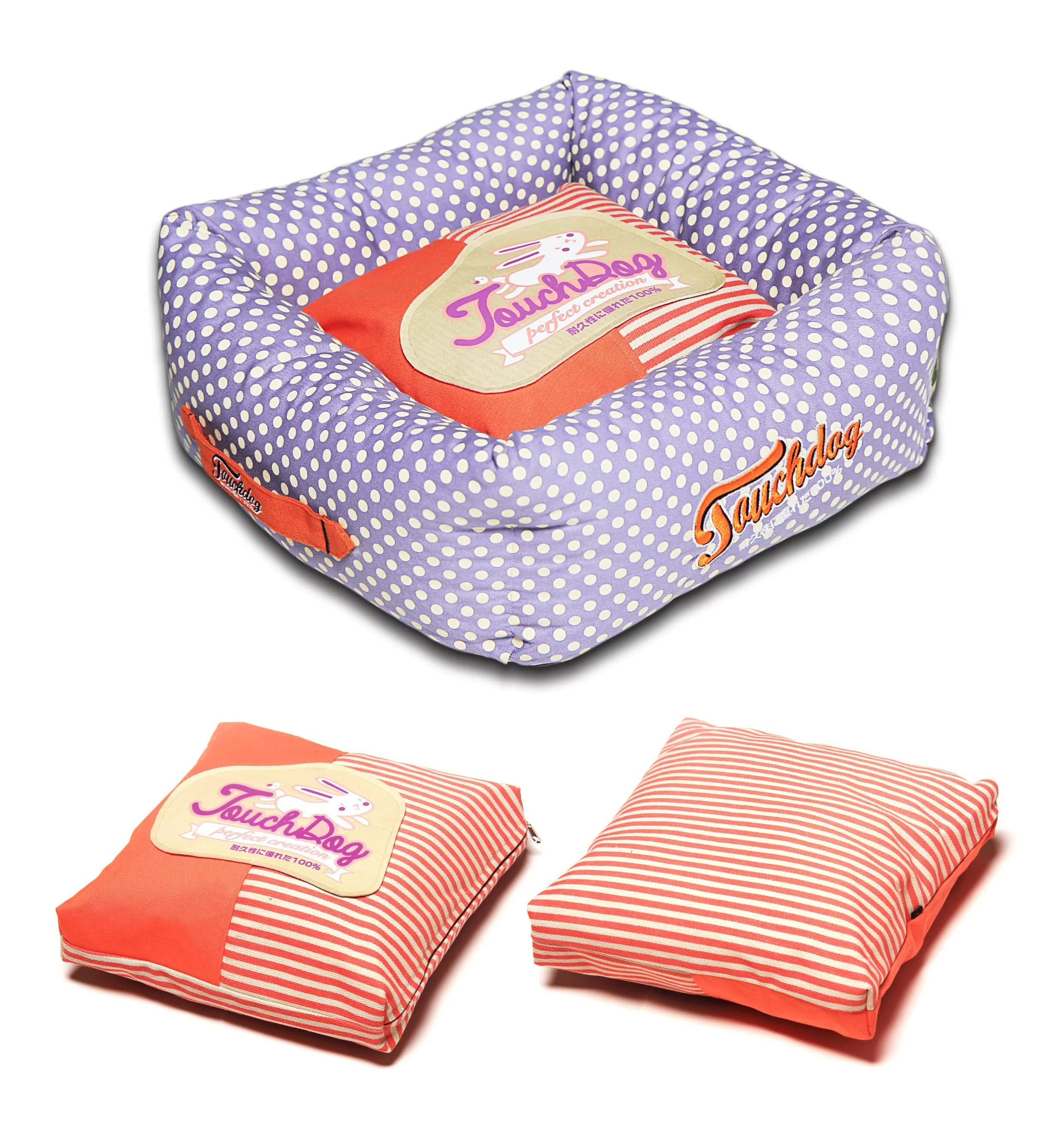 Touchdog Polka-Striped Polo Easy Wash Squared Fashion Dog Bed