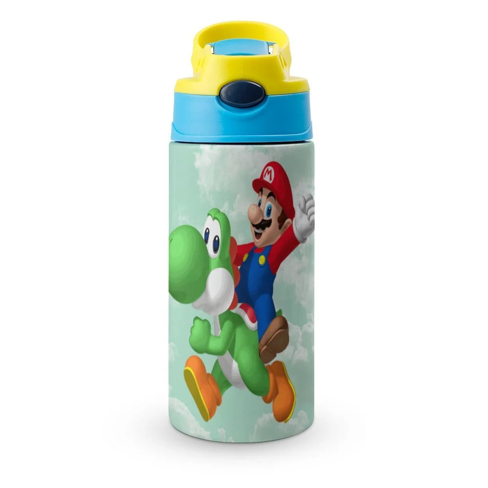 Cartoon Super Mario Kid's Insulated Water Bottle With Straw Vacuum Stainless Steel Cup Leak-Proof Children Toddler Thermoses