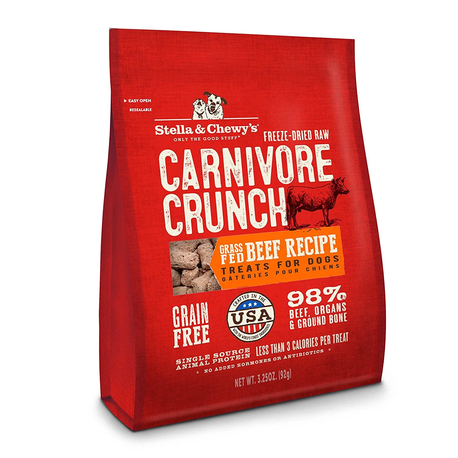 Stella & Chewy's Carnivore Crunch Grain-Free & Grass-Fed Beef Dog Treat, 3.25 oz.