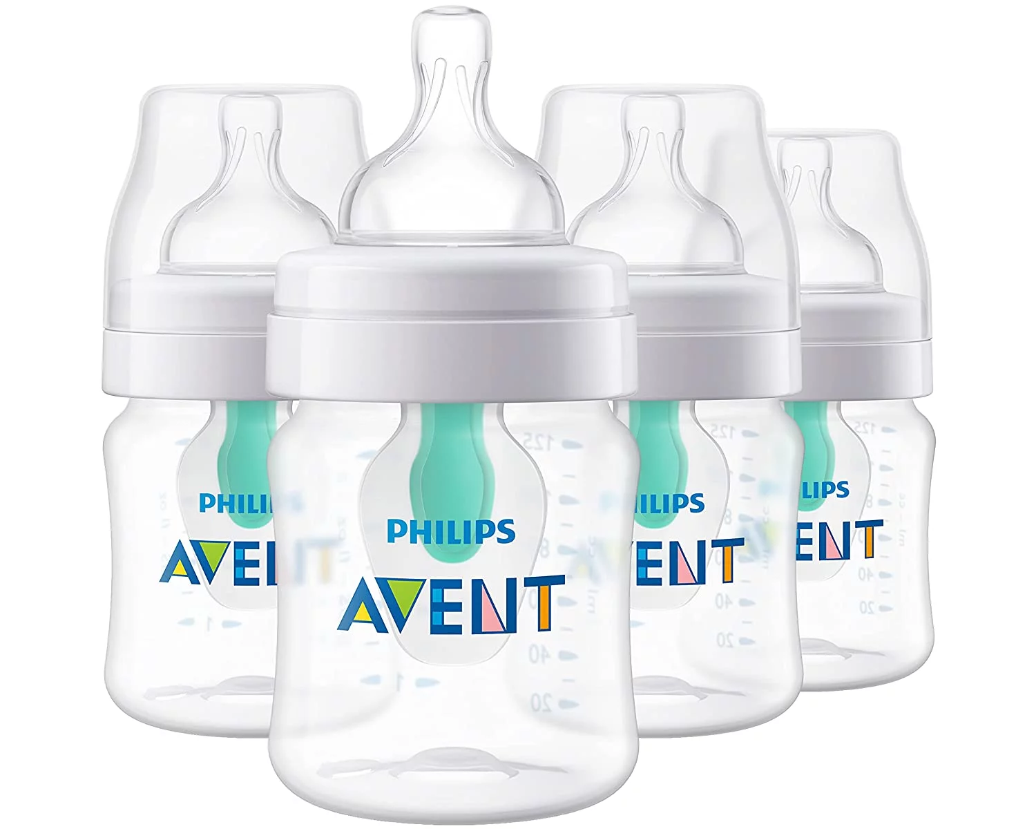Philips AVENT Anti-Colic Baby Bottles with AirFree Vent, 4oz, 4pk, Clear, SCY701/04