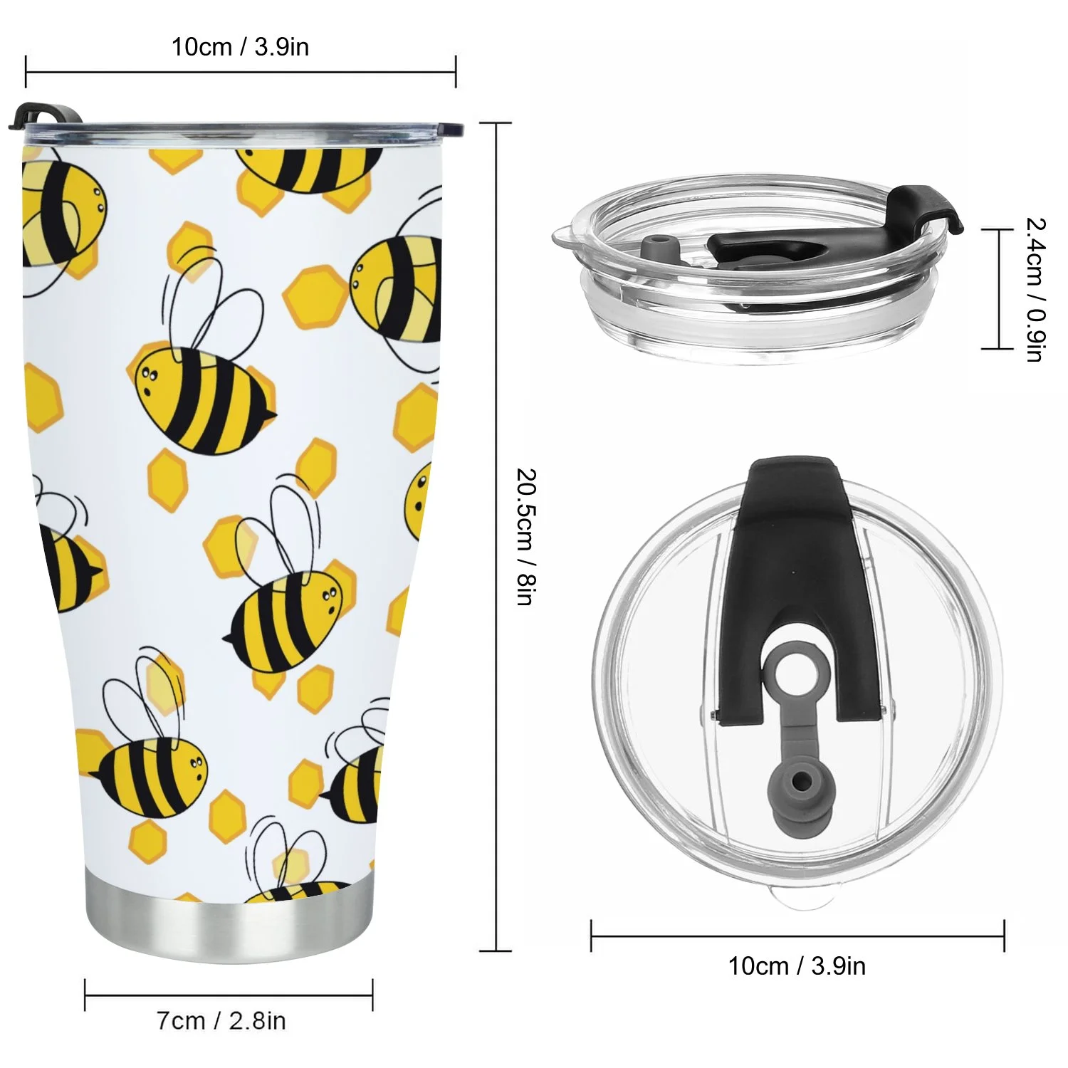 Hidove Stainless Steel Tumbler, Seamless Pattern with Bees 30oz Leak Proof & Stainless Steel Bottle for Hot & Cold Drinks - Coffee Travel Mug, Water Metal Canteen, Thermal Cup