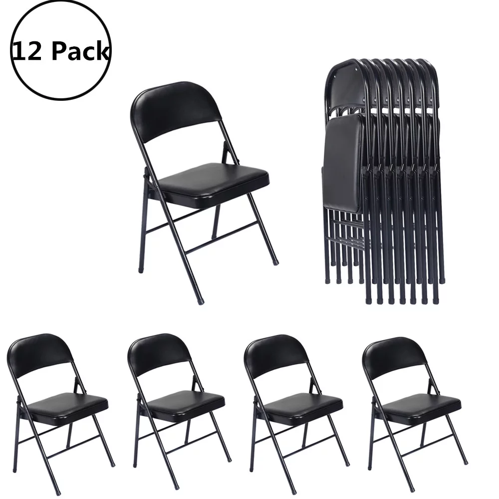 SalonMore 12-Pack Padded Fabric Seat & Back Portable Stacking Folding Chairs Black