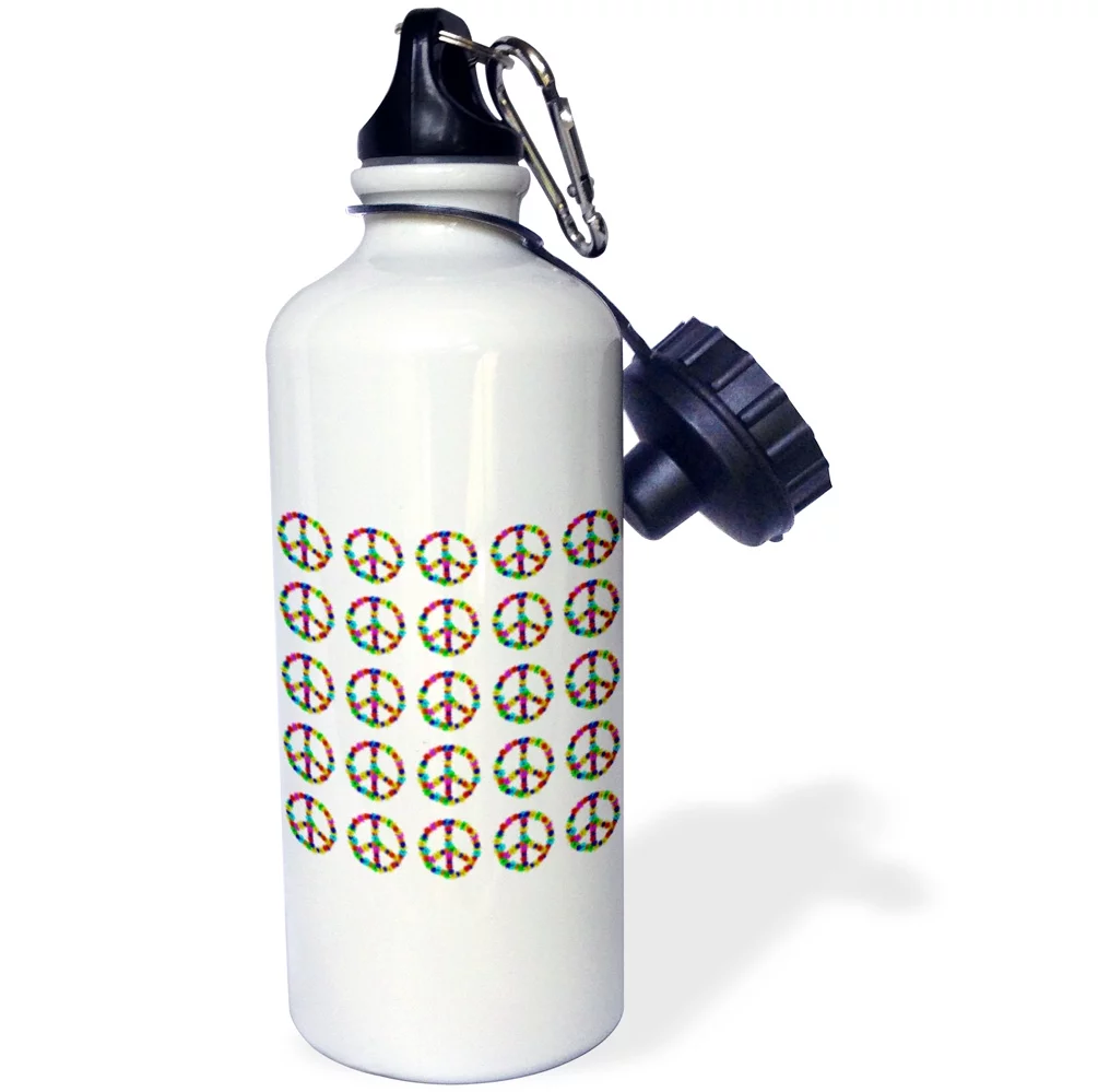 Peace Sign Flower Power Print 21 oz Sports Water Bottle wb-12116-1