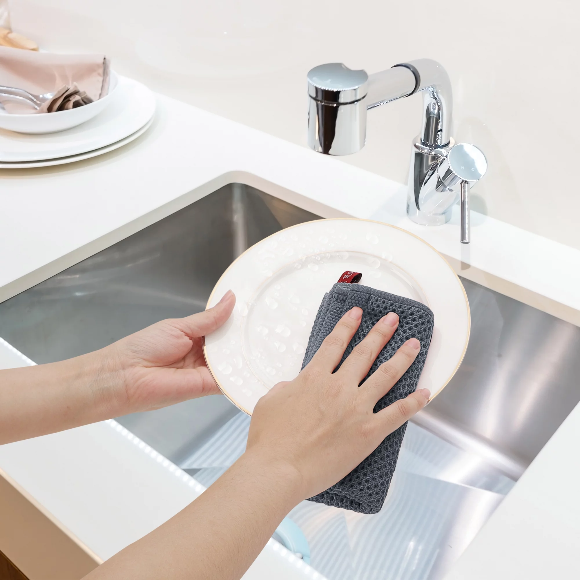 Unique Bargains Cotton Absorbent Waffle Kitchen Dish Towels 6Pcs, Gray, 13