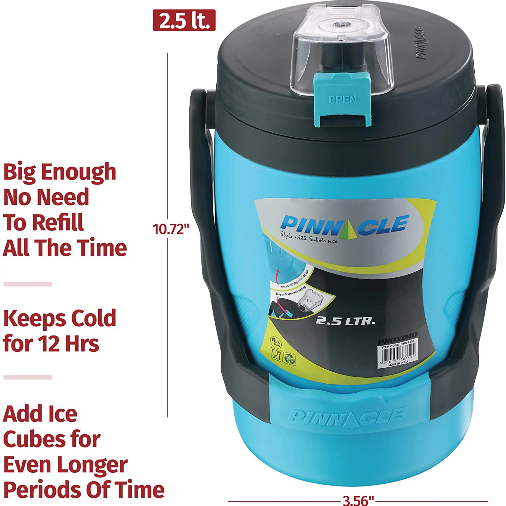 Pinnacle Thermoware Insulated Water Jug with Spout 85 Oz Large Water Bottle, Lime Green