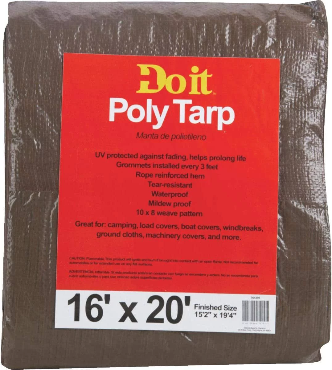 Do it Best 764396 Med Duty Tarp, 16X20, Brown/Green