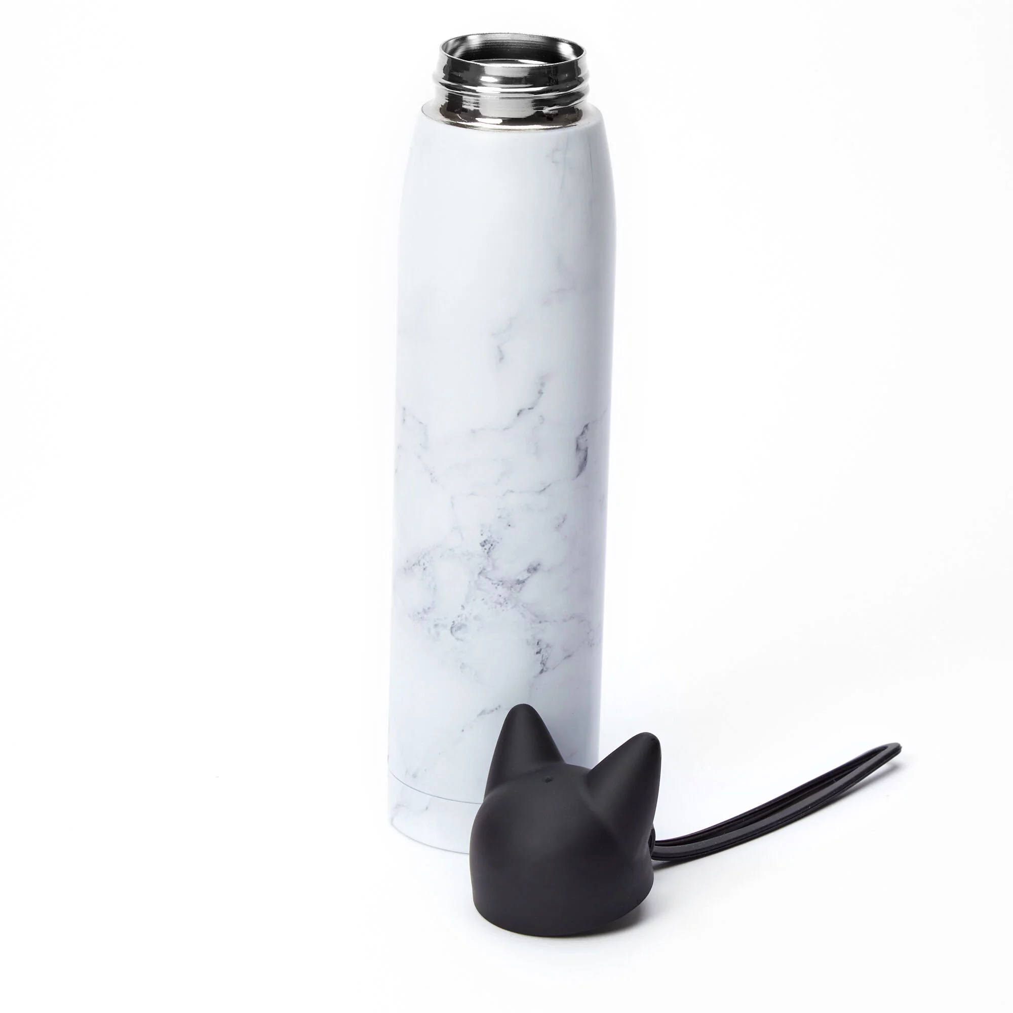 Claire's Cat Ears Marble Print Metal Water Bottle - White