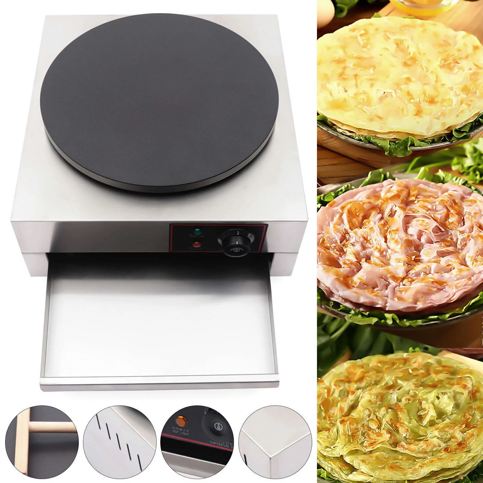 16 inch Commercial Electric Crepe Maker Pancake Machine Big Hotplate Non Stick 1700W