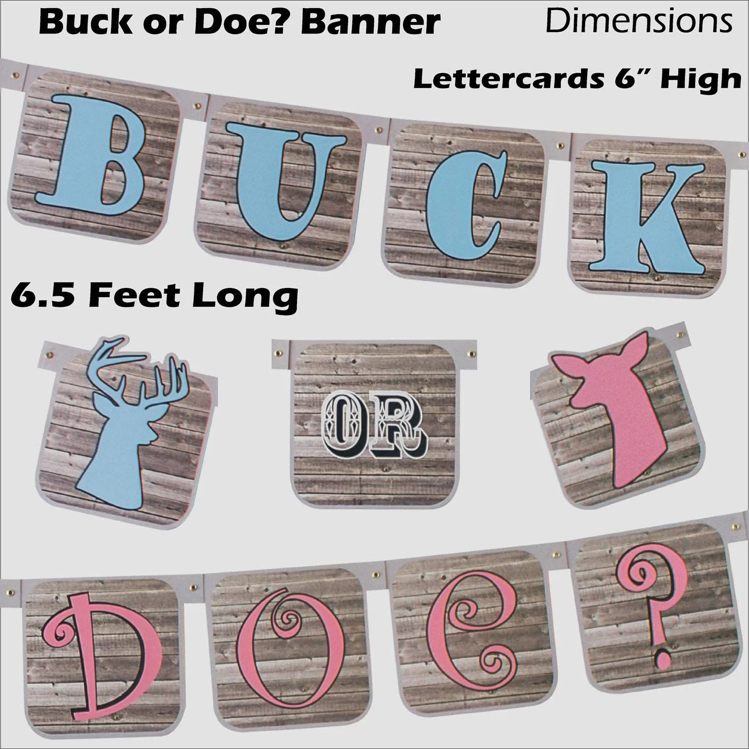 Buck or Doe? Gender Reveal Party Pack for 16 Guests; Including 16 ea. Lg. 9” Dinner Plates and Luncheon Napkins and a Decorative Hanging Banner and Lg. Table Cover