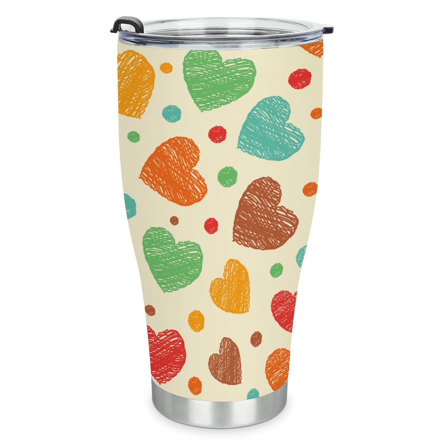 Hidove Stainless Steel Tumbler, Seamless Pattern with Scribbled Hearts 30oz Leak Proof & Stainless Steel Bottle for Hot & Cold Drinks - Coffee Travel Mug, Water Metal Canteen, Thermal Cup