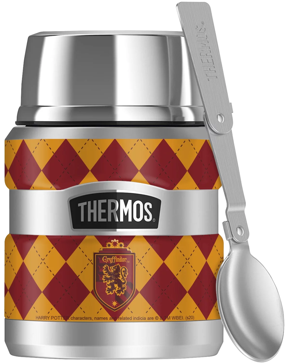 Harry Potter Gryffindor Plaid Sigil, THERMOS STAINLESS KING Stainless Steel Food Jar with Folding Spoon, Vacuum insulated & Double Wall, 16oz