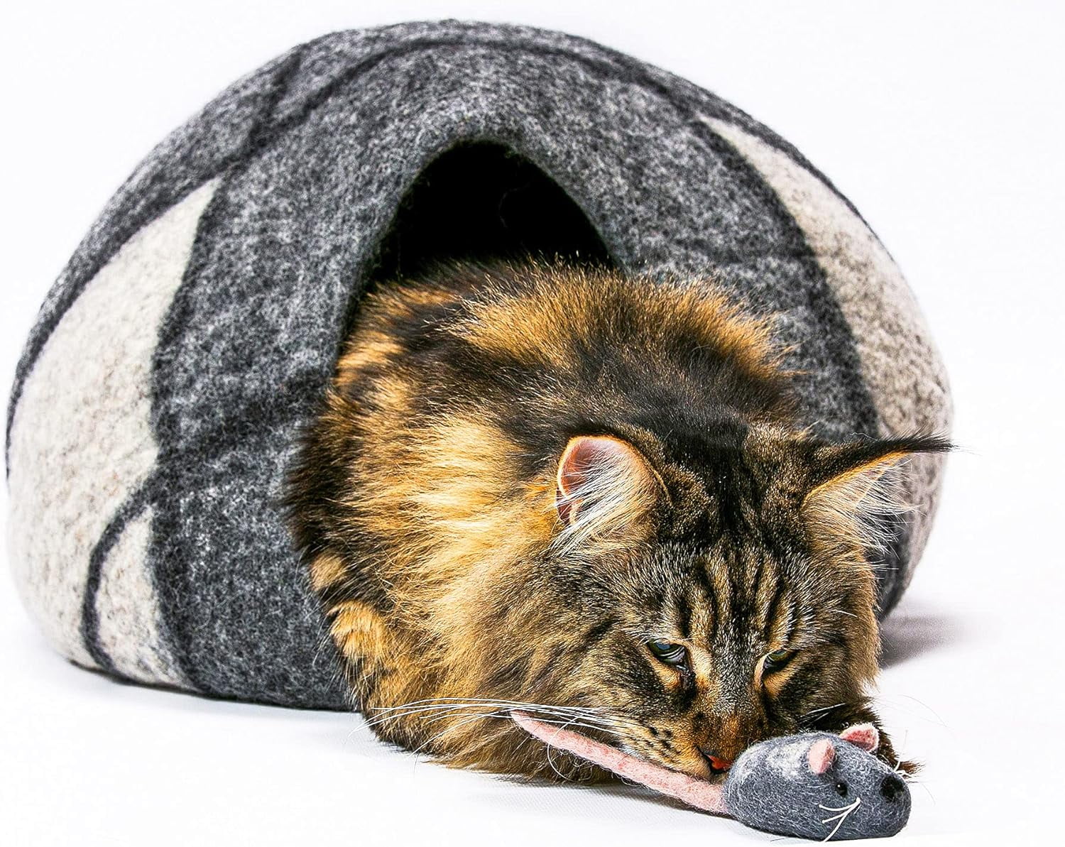 HAUSSIMPLE Wool Cat Cave Bed for Large Cats, Pet Sleeping Bed Natural 100% Merino Wool - Gray White