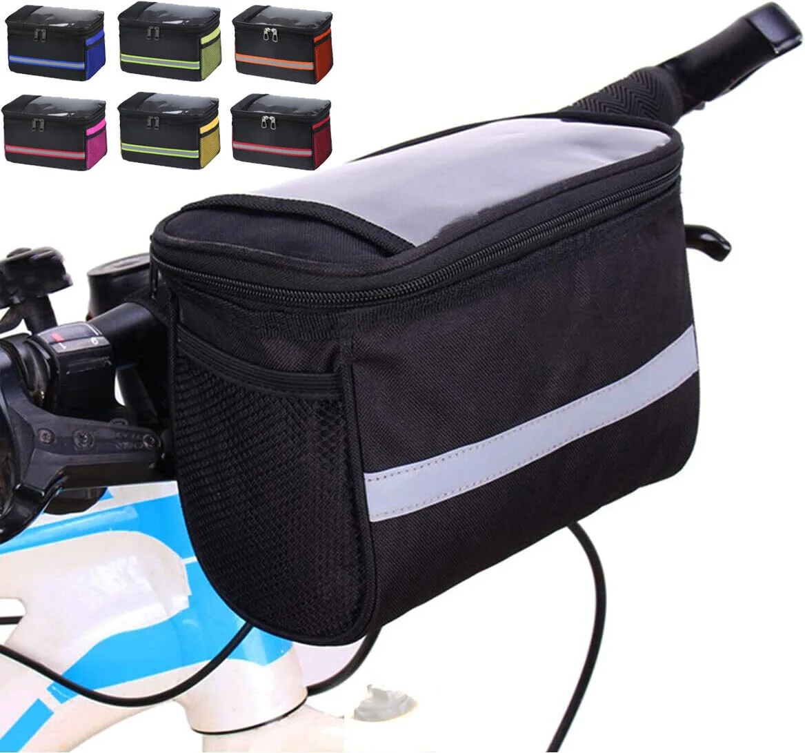 Bike Handlebar Bag with Mesh Pocket Bicycle Front Storage Pouch Bag Accessories