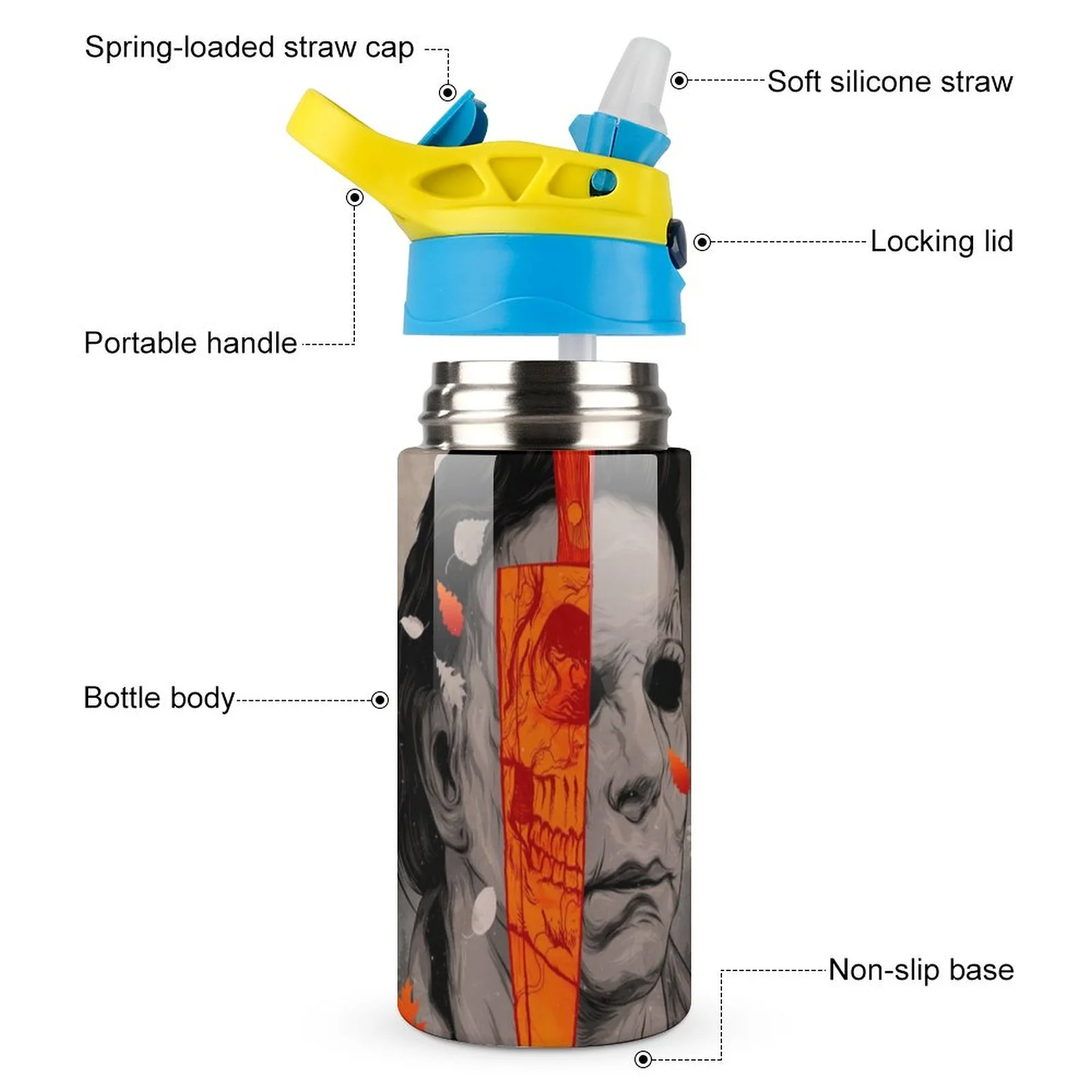Halloween Michael Myers Kid's Insulated Water Bottle With Straw Vacuum Stainless Steel Cup Leak-Proof Children Toddler Thermoses