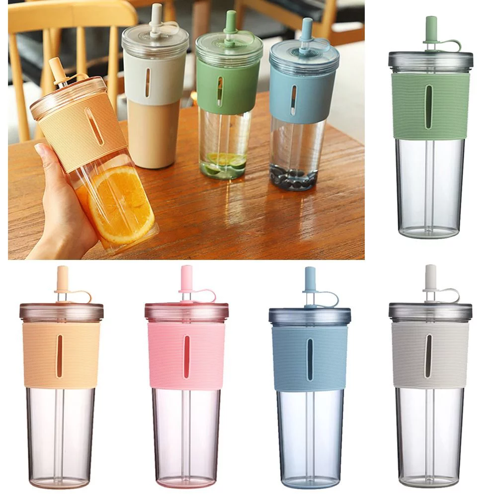 700ml Kettle Transparent Large Capacity Drink Bottle Plastic Cup Water Bottle Straw Cup RED