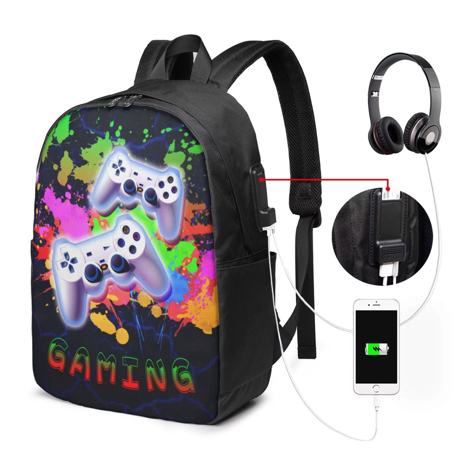 TEQUAN Travel Laptop Backpack, Colorful Game Controller Prints Outdoor Hiking Bag School Bookbag Casual Lightweight Daypack