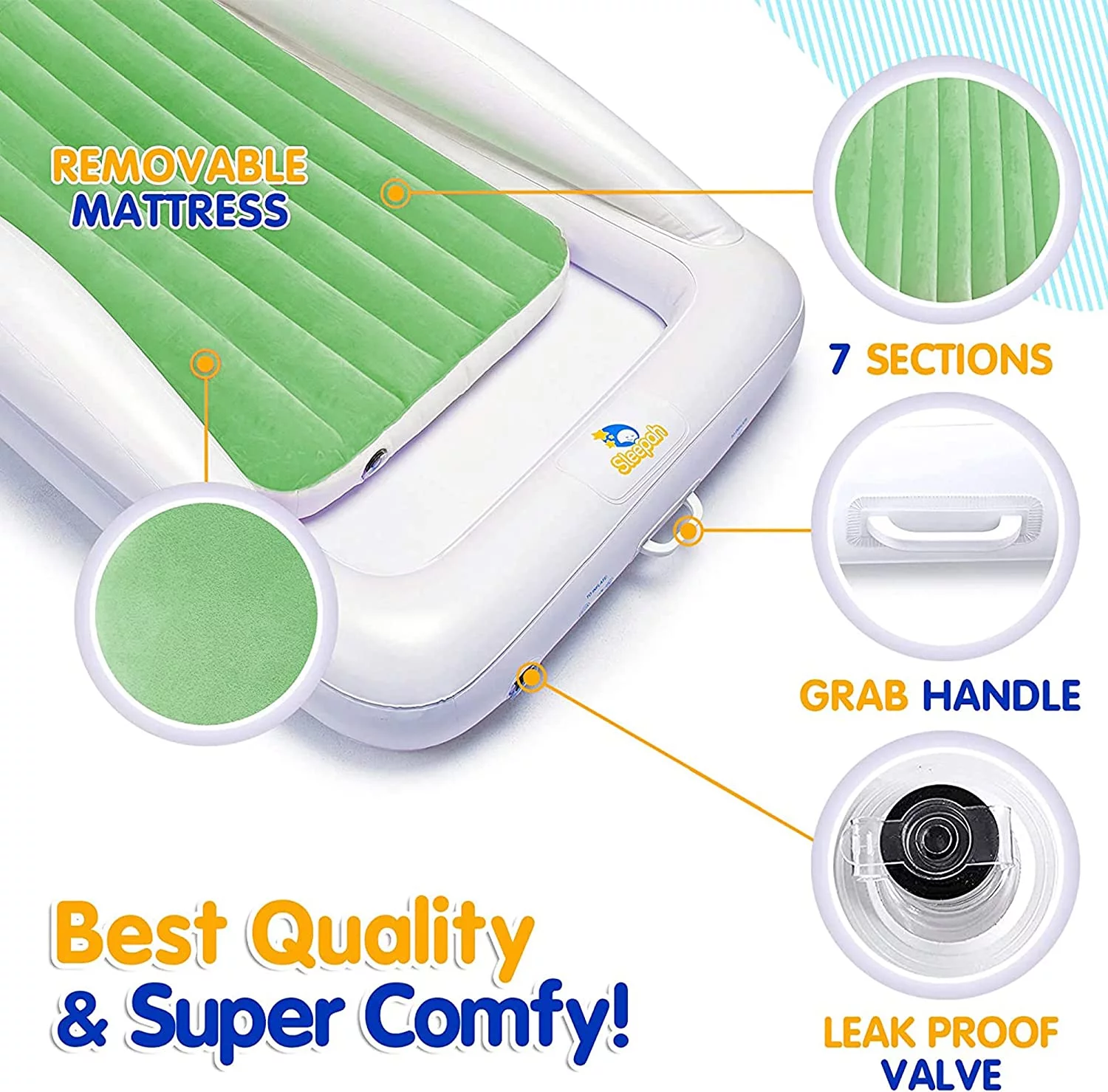 Sleepah Toddler Air Mattress - Inflatable Toddler Bed Set Includes Pump Pillow Carry Case Green